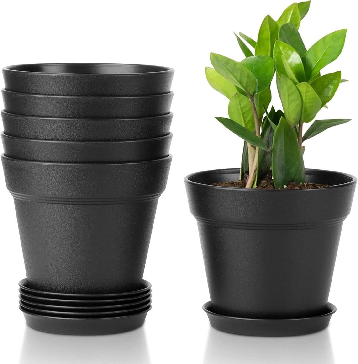 Blumentopf 12,5cm Kunststoff Blumentopf 6er-Set mit Untersetzer Schwarz