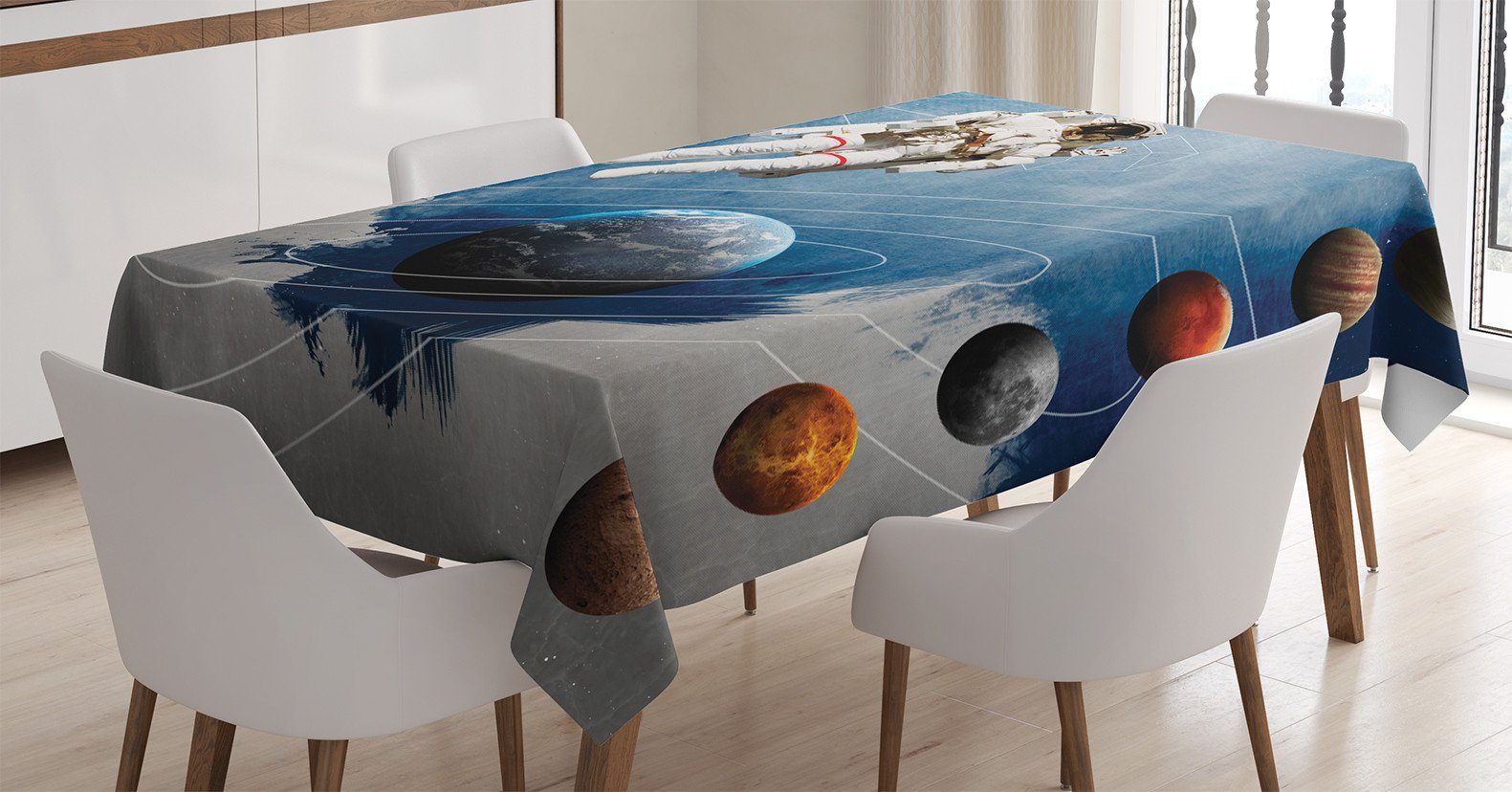Abakuhaus Tischdecke Farbfest Waschbar Für den Außen Bereich geeignet Klare Farben, Nebel Astronaut Planeten Weltraum