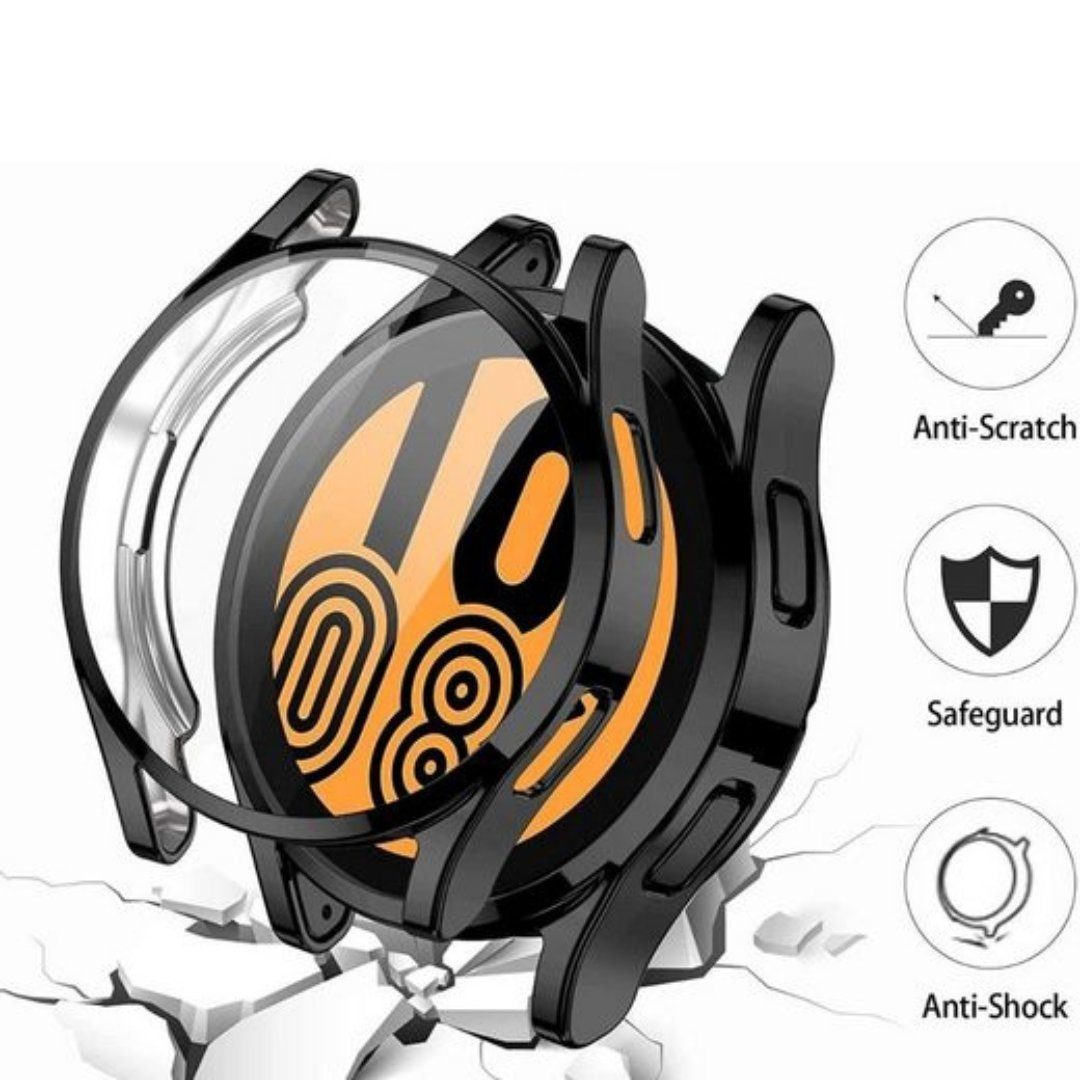 SmartUP Smartwatch-Hülle 2X Hülle für Samsung Galaxy Watch 4 40mm 44mm Silikon Schutzhülle Case, Schutzglas, Stoßfest, Displayschutz, Rundumschutz