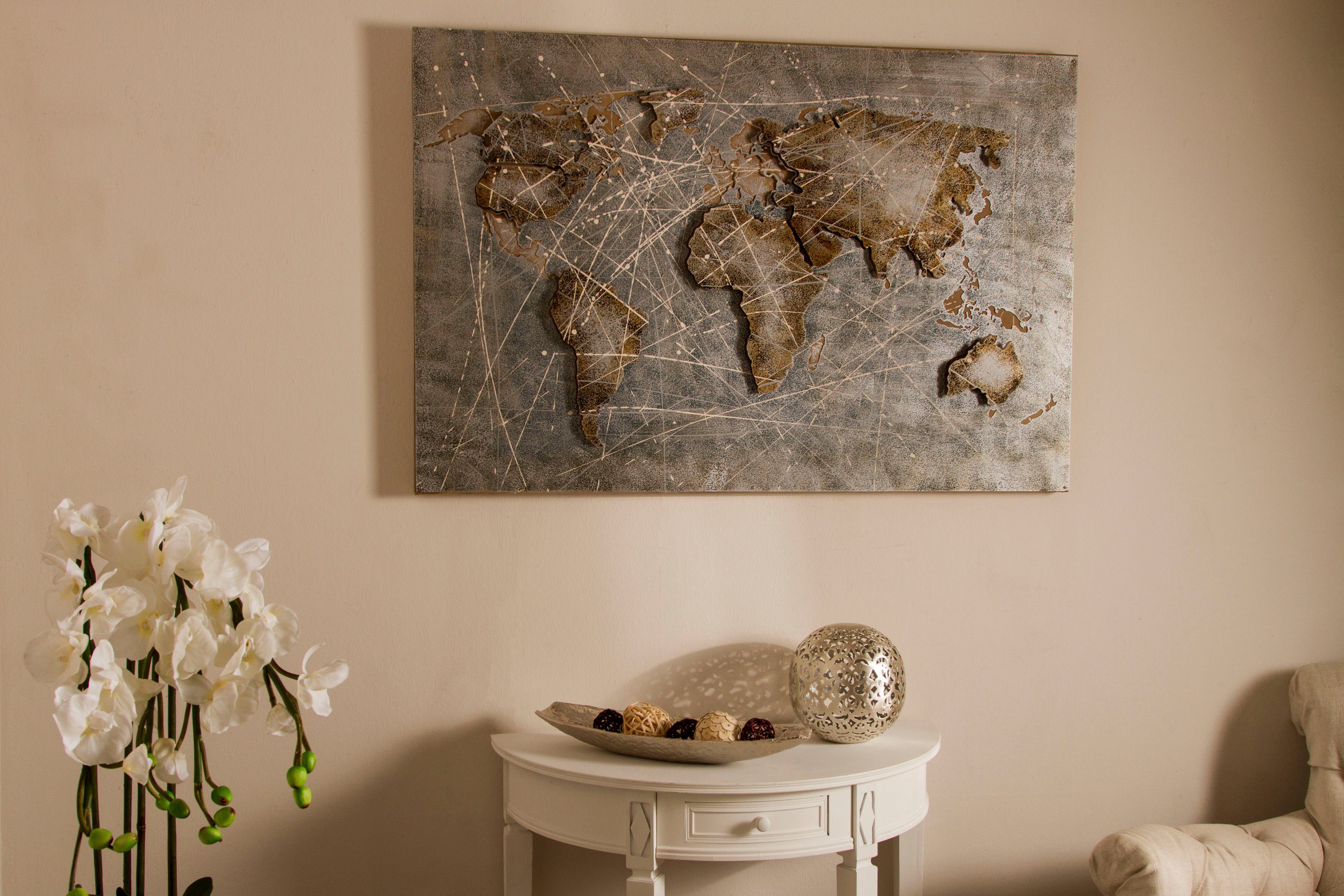 Myflair Möbel & Accessoires Leinwandbild Canvas "Earth", mit Metall, Motiv Weltkarte, 120x80 cm, Wohnzimmer