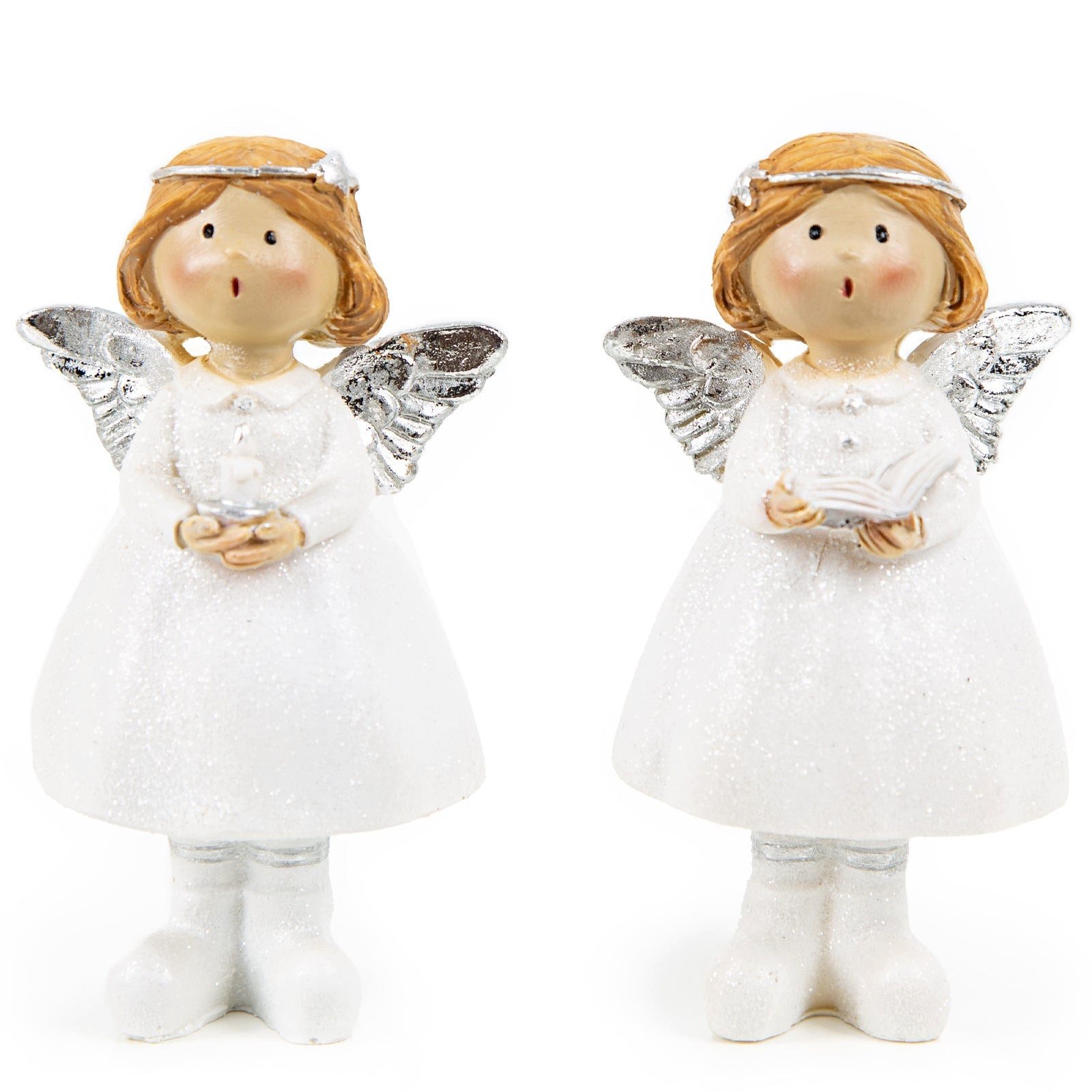 Logbuch-Verlag Dekofigur 2 kleine Schutzengel Figuren Silber weiß Weihnachten Taufe Kommunion