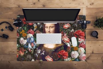 MuchoWow Gaming Mauspad Mona Lisa - Leonardo da Vinci - Blumen (1-St), Büro für Tastatur und Maus, Mousepad Gaming, 90x60 cm, XXL, Großes