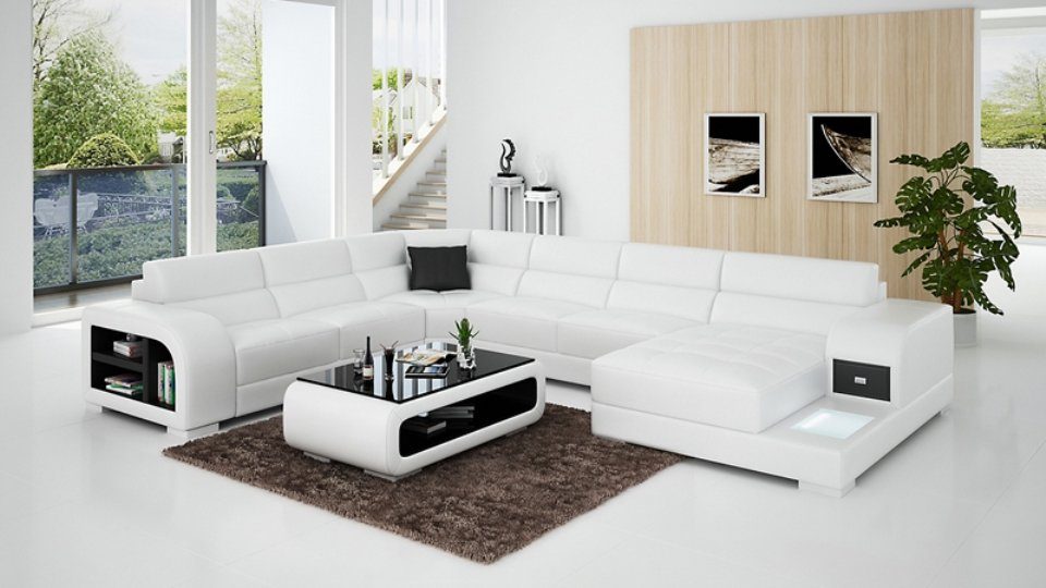Ecksofa, Ledersofa JVmoebel Modern Couch Sofa Design Ecke Wohnlandschaft U-Form