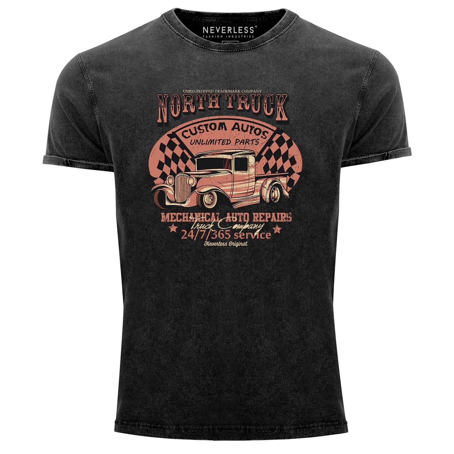 Neverless Print-Shirt Neverless® Herren T-Shirt Vintage Shirt Printshirt Hot Rod Big Block Car Tuning V8 Vintage Truck Aufdruck Used Look Slim Fit mit Print