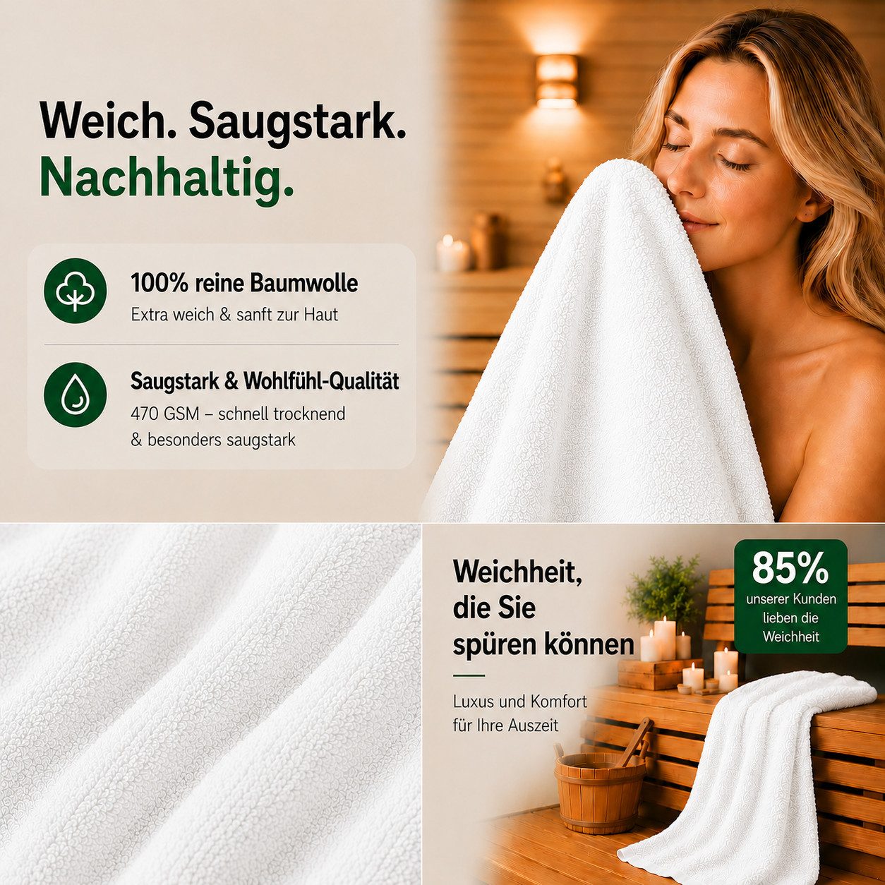 Komfortec Saunatuch 100x200 Extra Große XXL Premium Saunatuch, Unifarben (1-St), extra Große XXL, Schnelltrocknend, Frottee, Weich, Baumwolle – Bild 5 von 5