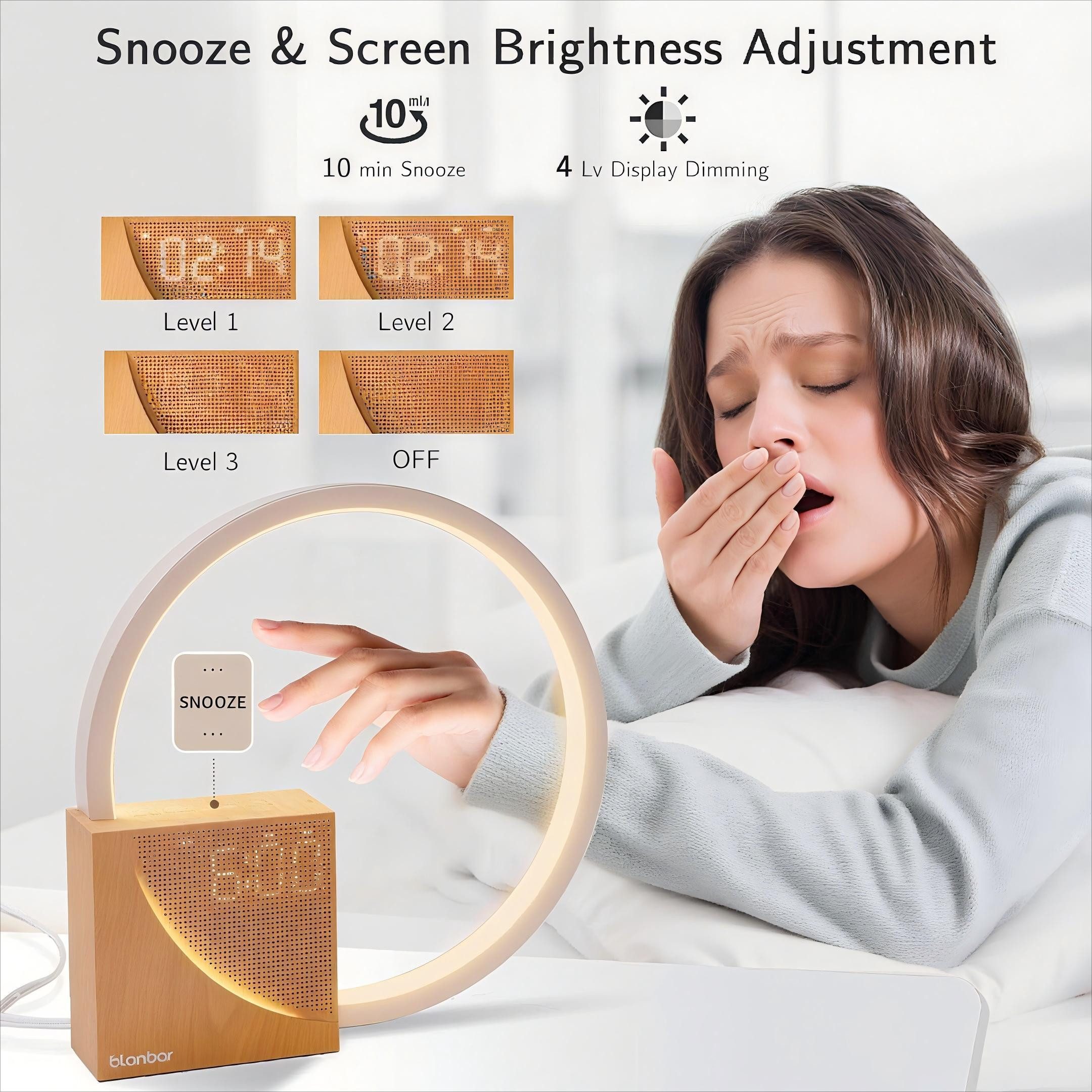 Ophy Nachttischlampe Touch-Dimmbare Nachttischlampe mit USB-Ladefunktion, warmweißes Licht, 3 Stufige Helligkeit Nachtlicht, Tageslichtwecker & 3 Helligkeitsstufen – 10W, Wake-Up Licht