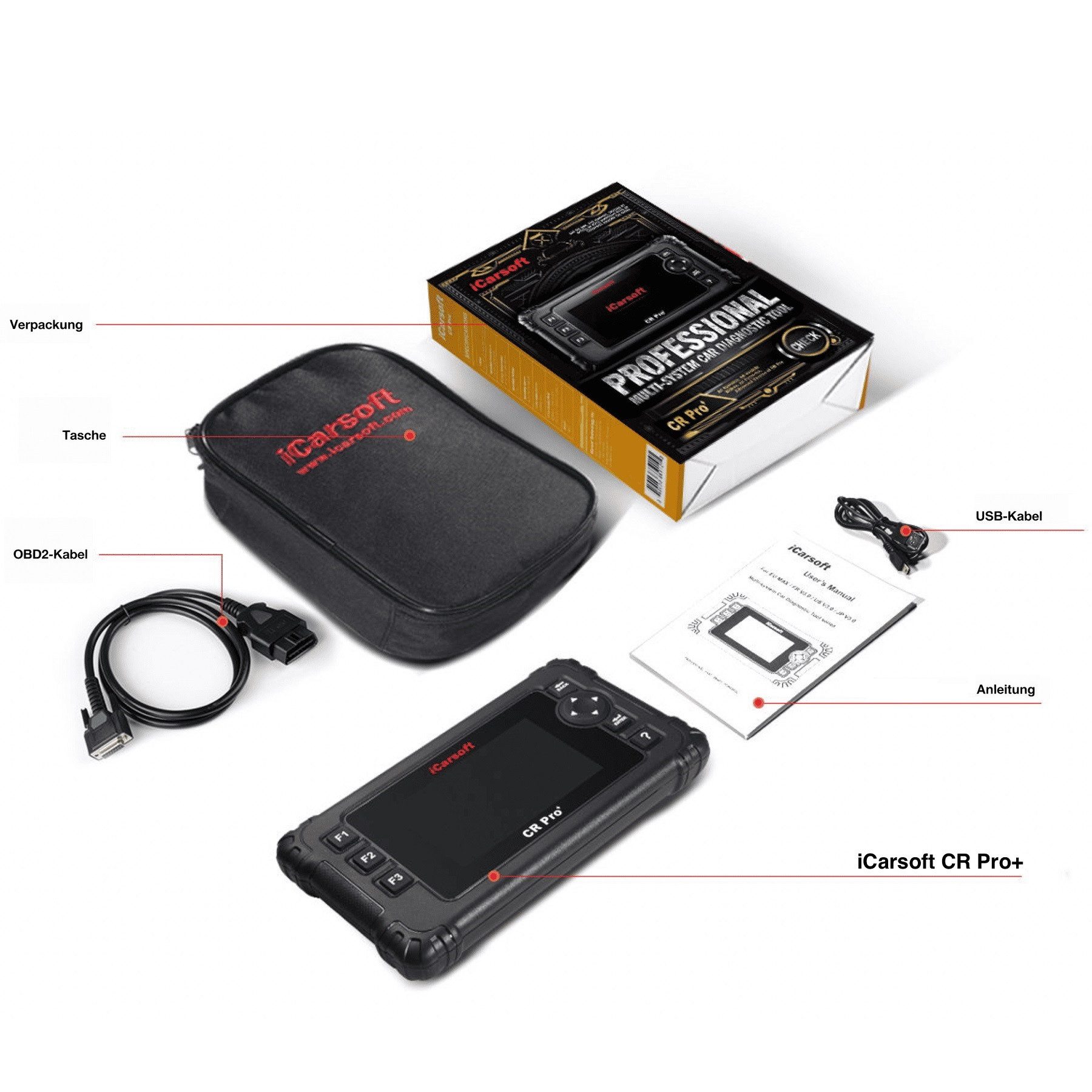 iCarsoft OBD2-Diagnosegerät UNIVERSAL SCANNER CR PRO+ PLUS für VW BMW uvm. + Updates