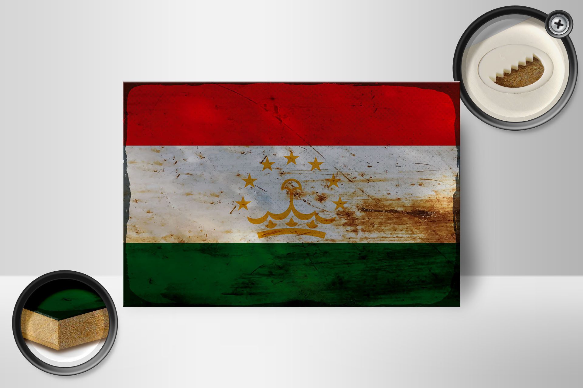 Femer GmbH Holzbild Flagge Tadschikistan 18x12 cm Tajikistan Rost, Flaggen (1 St), Glatte Holzfaserplatte (MDF), vorn beschichtet