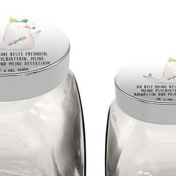 Mr. & Mrs. Panda Vorratsglas L 870ml Robbe Sherlock - Weiß - Geschenk, Snackdose, lustige Sprüche, Premium Glas, (1-tlg), Eigene Motive