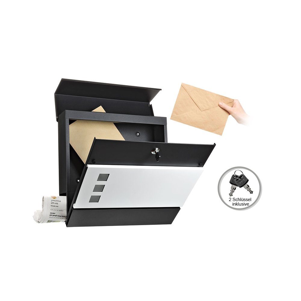 Mailbox (Stück, Postkasten Mucola Premium-Briefkasten) Briefkasten Wandbriefkasten Weiß schwarz Design Briefkasten