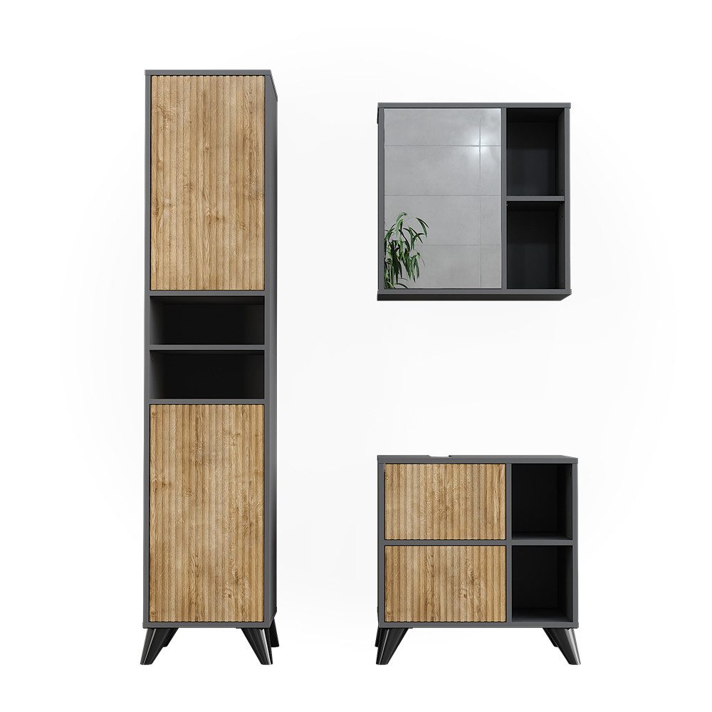 Badmöbel-Set Leano, Anthrazit/Bergeiche, 3 Teile