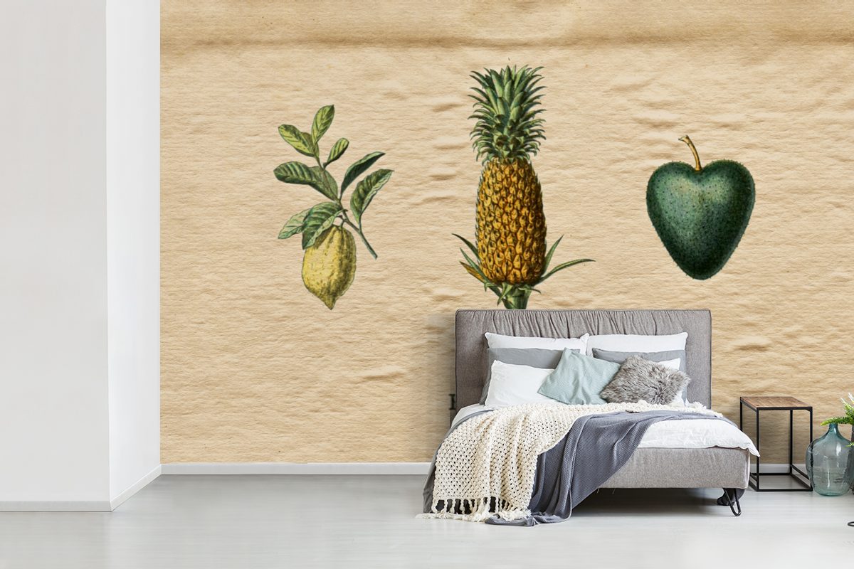 MuchoWow Fototapete für Ananas, (6 Schlafzimmer, Wohnzimmer, Tapete Lebensmittel Kinderzimmer, Vinyl - - bedruckt, St), Wallpaper Matt, Obst