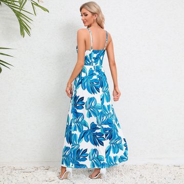 Orient Phoenix Strandkleid Damen Blumenmuster Boho-V-Ausschnitt fließende Strandkleider Sommer-Lässiges für tropisches lange Spaghettiträger Kleider