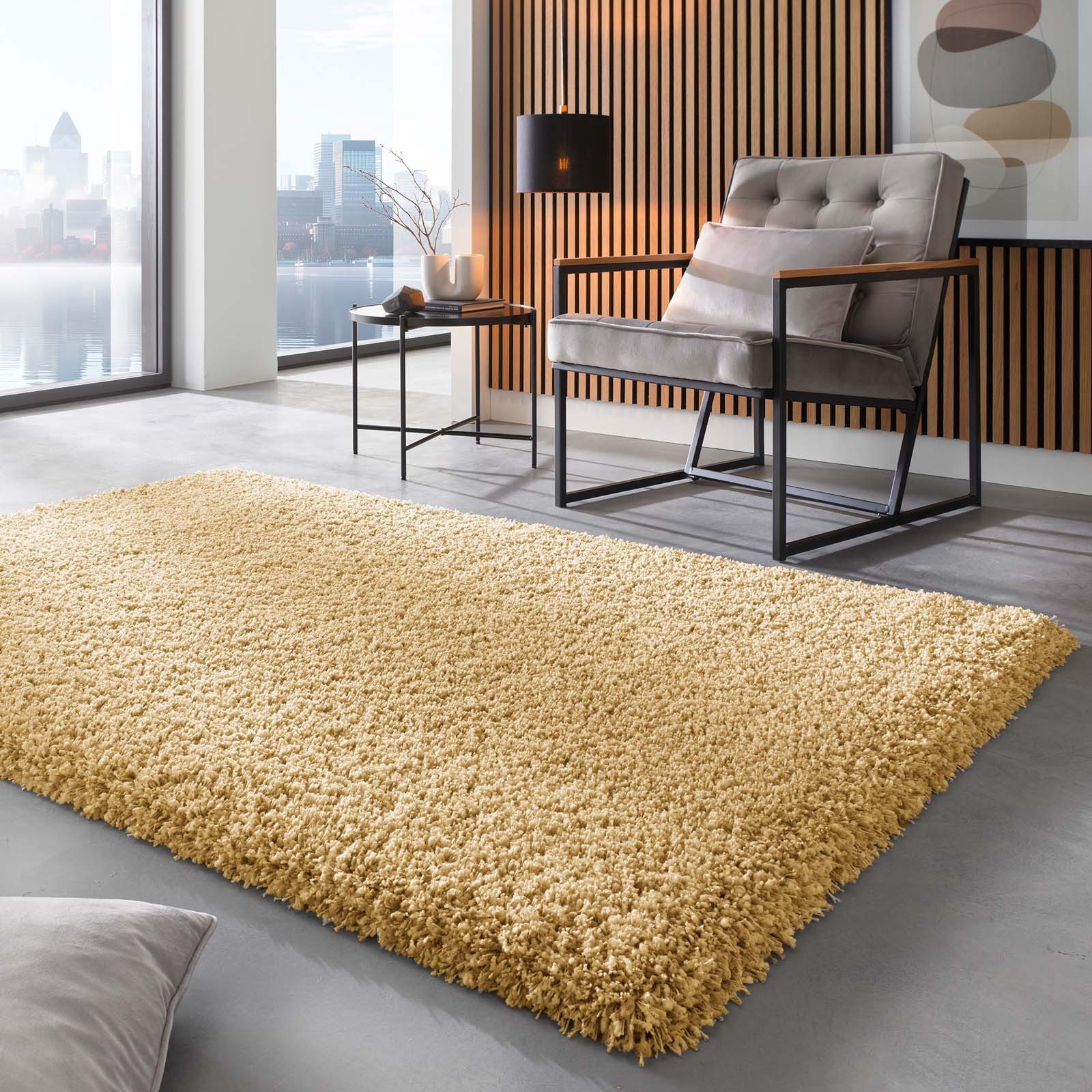TaraCarpet Langflor-Teppich Ragolle Twilight, rechteckig, Höhe: 60 mm, Shaggy Hochflorteppich gold Wohnzimmer Schlafzimmer 065x130