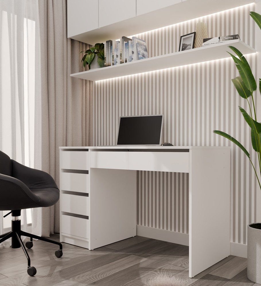Raumhirsch Furniture Schreibtisch Computertisch, Bürotisch, Lerntisch, Arbeitstisch (Maße 120 x 55 x 76,5 (H) cm, 5 Schubladen), Viel Stauraum, Rollenführungen