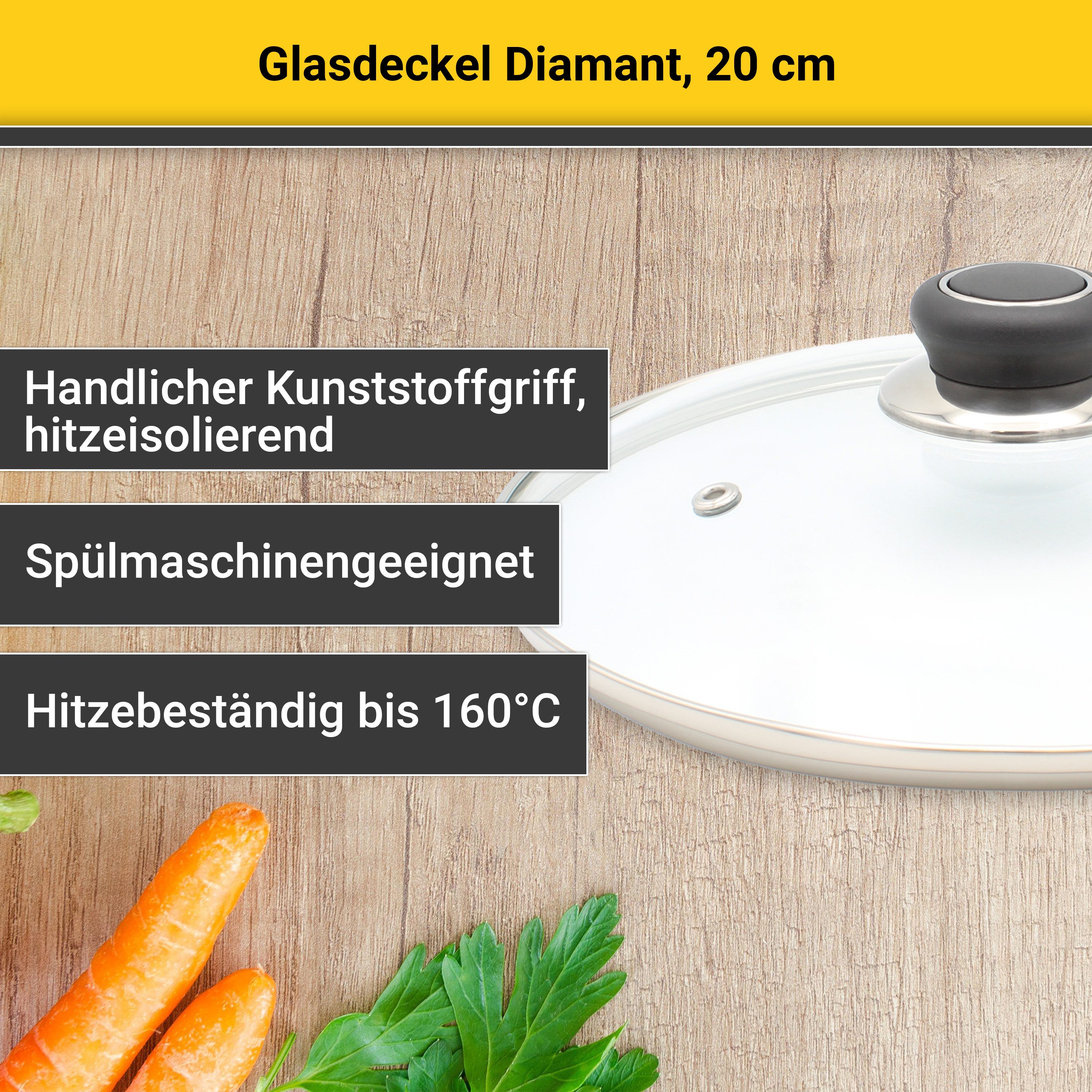 Krüger Deckel Glasdeckel Diamant mit Kunststoffknopf, (1-tlg), hitzebeständig bis 160°C und spülmaschinengeeignet
