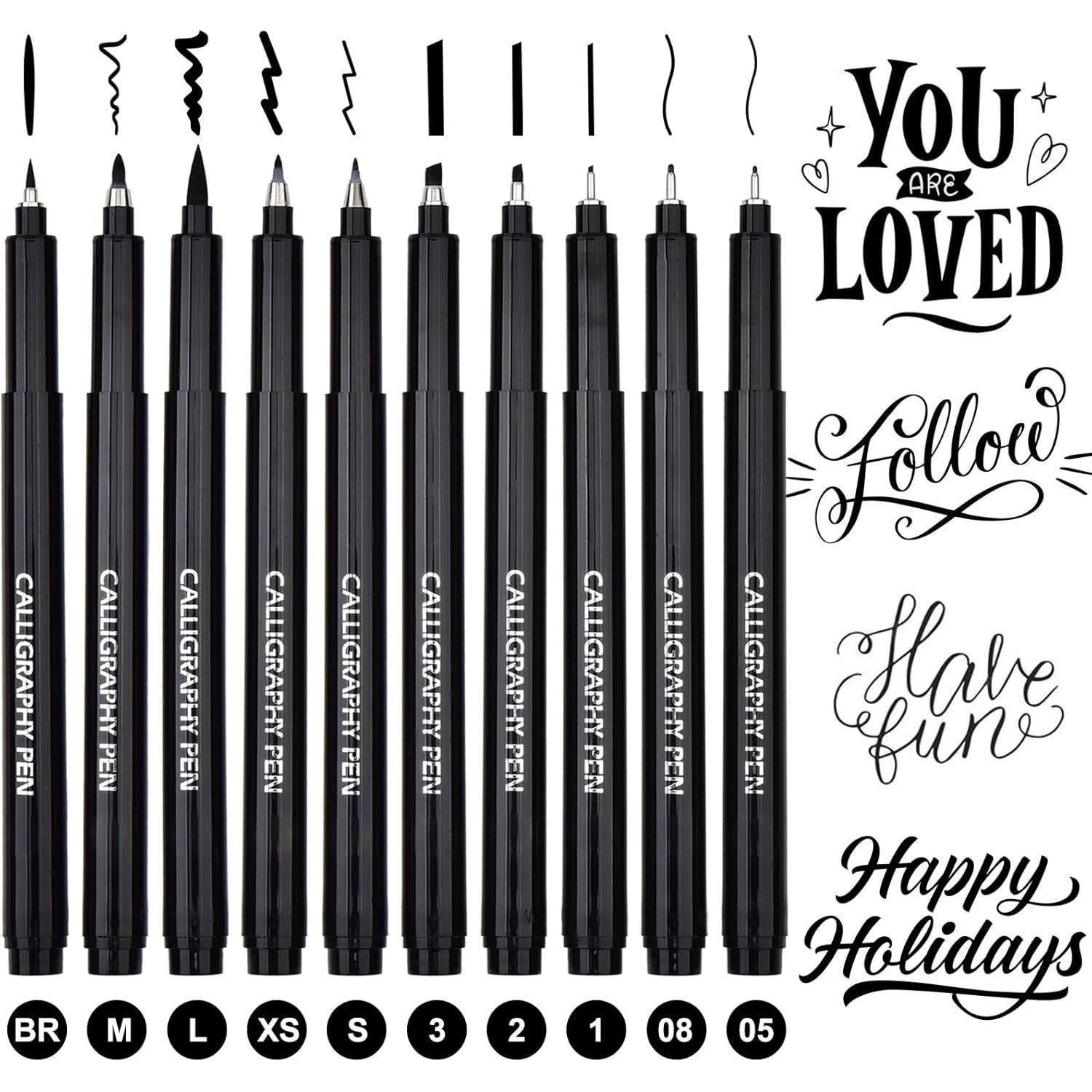 LuxusKollektion Kalligraphie-Stift Kalligraphie Stifte Set 10 Größen Schwarz Schnelltrocknend