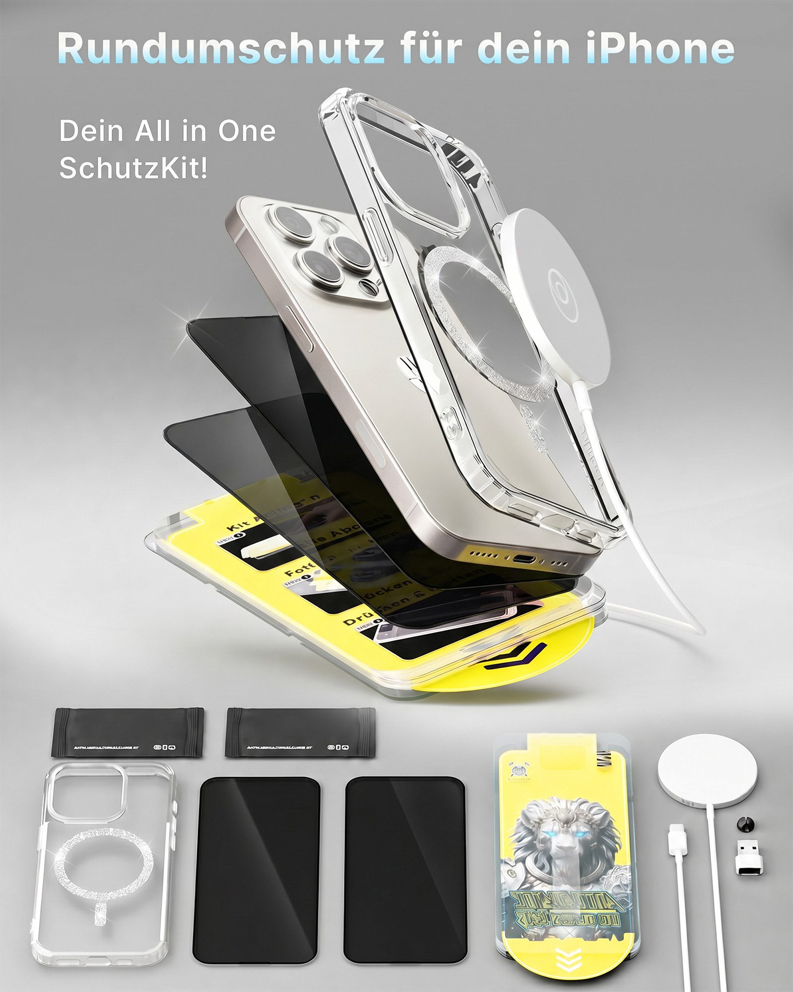 GreenHec Handyhülle Handyhülle iPhone 17 16 15 14 13 Pro Max Plus Glitzer Case Transparent 7 Zoll, Glänzend Magnetring, Transparent Hülle iPhone, GreenHec Clear Case