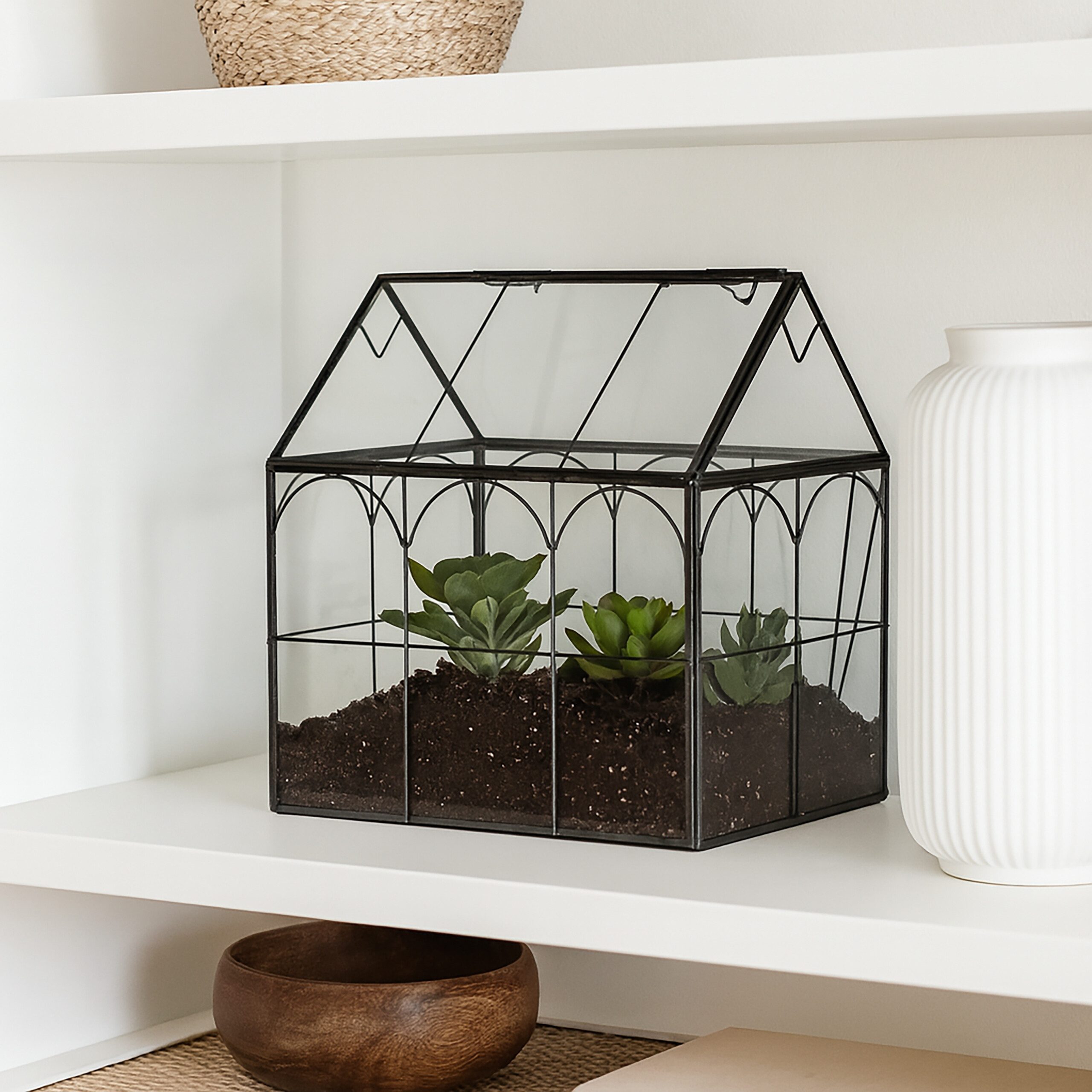 relaxdays Dekovase Pflanzenterrarium Glas Hausform (1 St), schwarz – Bild 3 von 5
