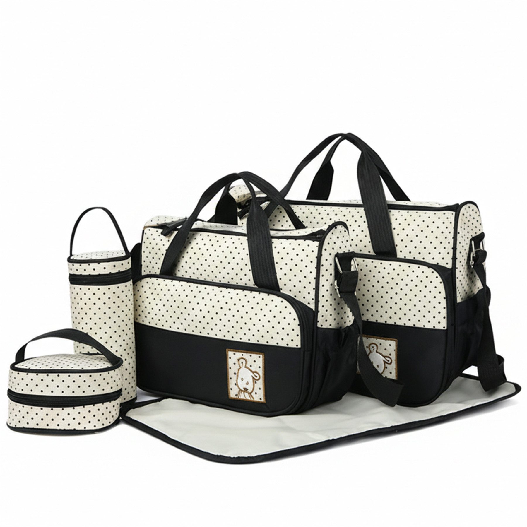 Mutig Wickeltasche 5-teiliges Baby Wickeltasche Set mit Flaschenwärmer & Wickelunterlage (Große Windeltasche als Umhängetasche & Reisetasche, Krankenhaustasche für Geburt, Mama Papa Kinderwagen), Reise Wickeltasche, Mehrzweck Wickeltasche für Unterwegs