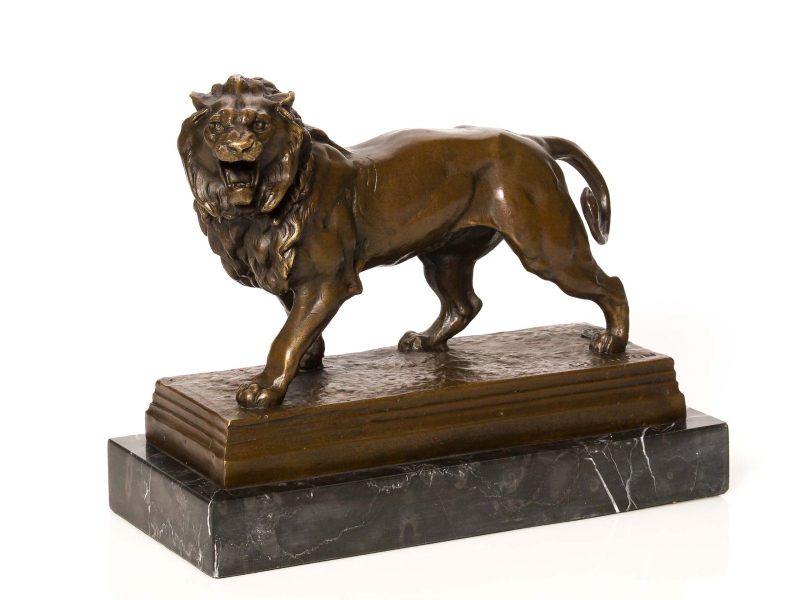 Aubaho Skulptur Bronzefigur Marmorsockel Bronzeskulptur Antik Löwe Skulptur Lion Figur