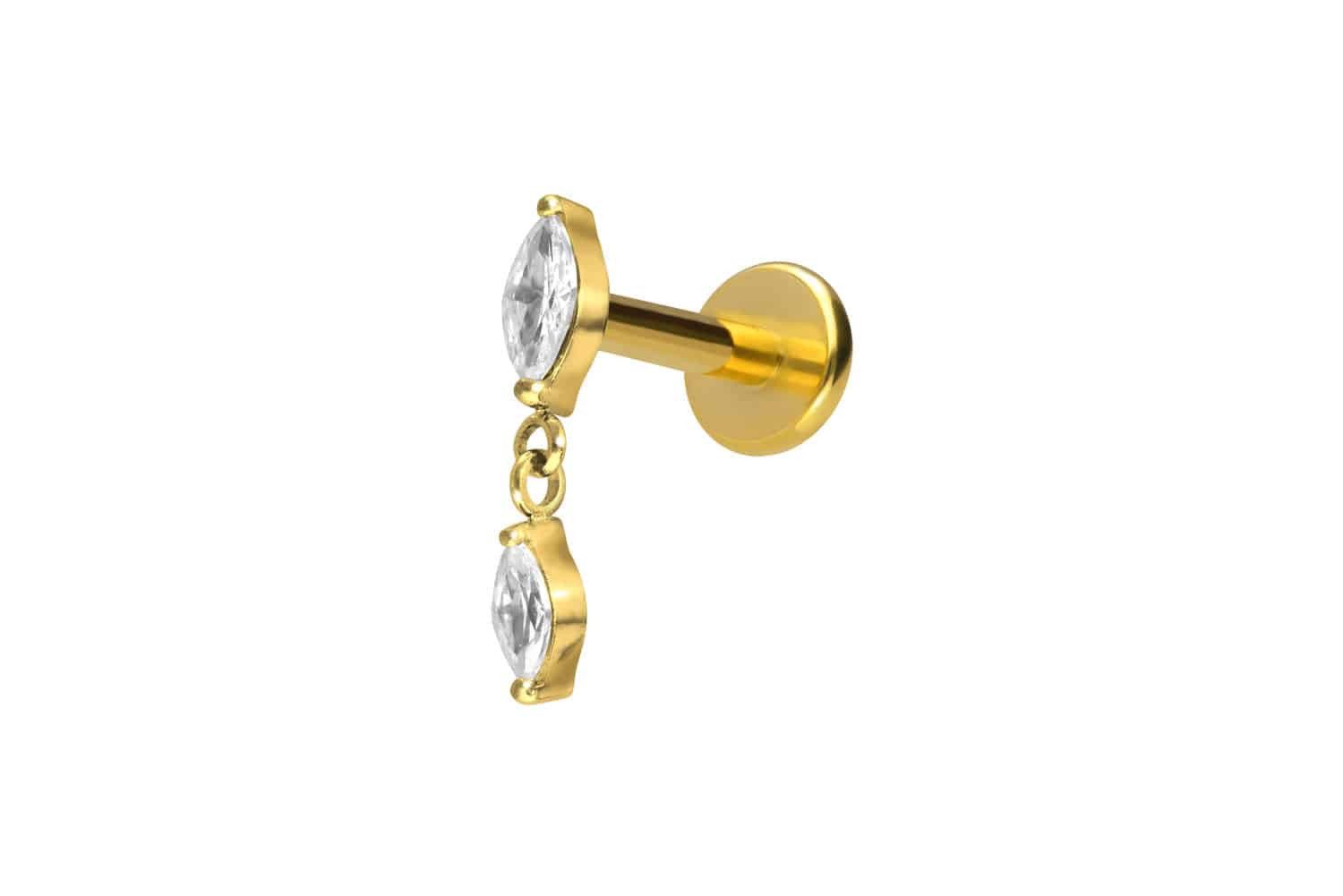 Piercing-Set Titan Labret mit Push Fit 2 KRISTALLTROPFEN