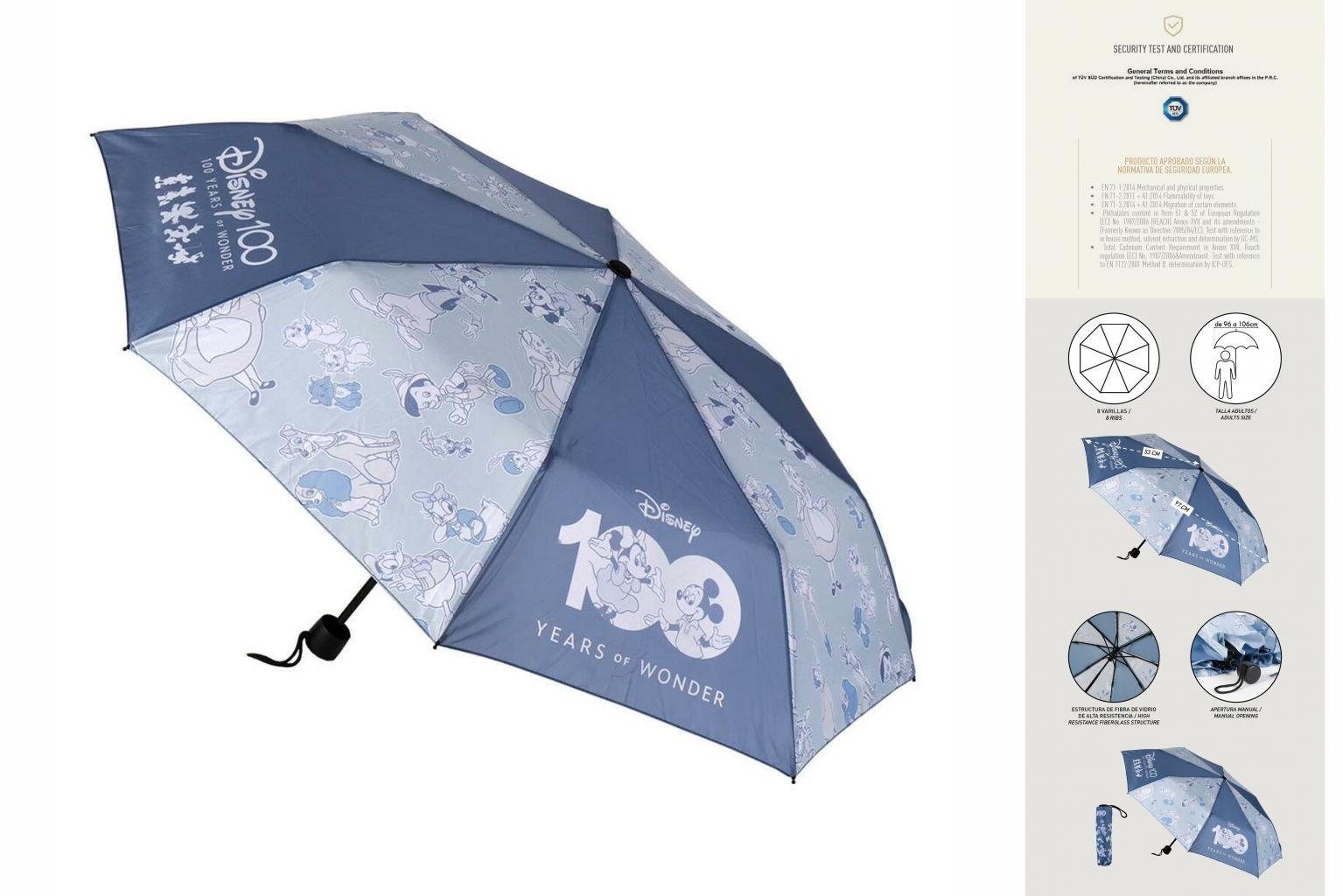 Disney Taschenregenschirm Faltbarer Regenschirm Disney 100 Blau 53 cm