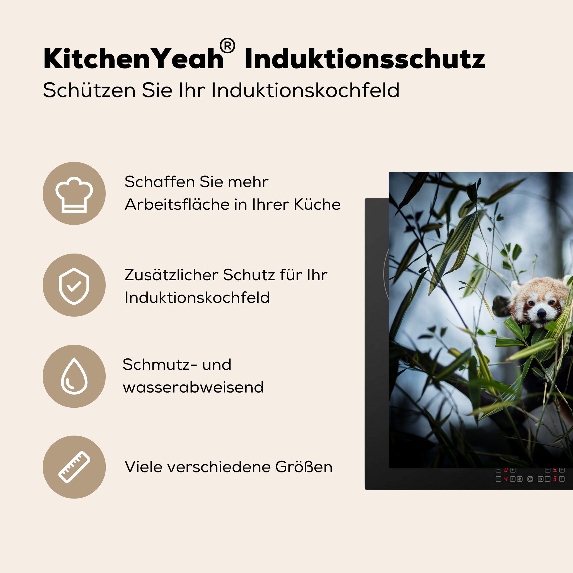 MuchoWow Herdblende-/Abdeckplatte Panda - Pflanzen Vinyl, Arbeitsplatte cm, für tlg), 78x78 Zweige, küche - (1 Ceranfeldabdeckung