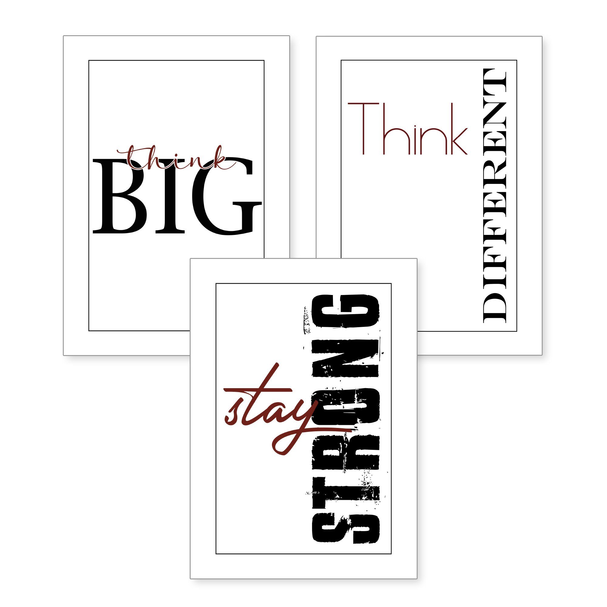 Kreative Feder Poster, Motivation, Inspiration, Schrift, Text (Set, 4 St), 3-teiliges Poster-Set, Wandbild, optional mit Rahmen, DIN A4 oder A3