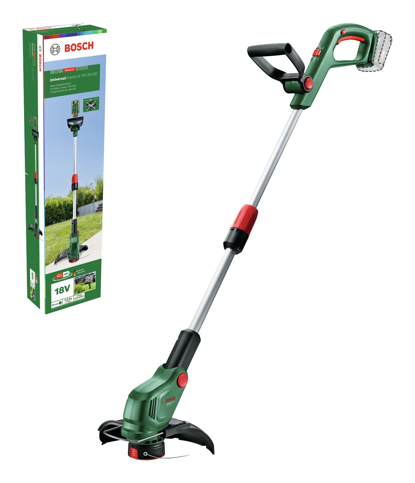 BOSCH Akku-Rasentrimmer UniversalGrassCut 18V-26-500, 26 cm Arbeitsbreite Faden, Ohne Akku - im Karton