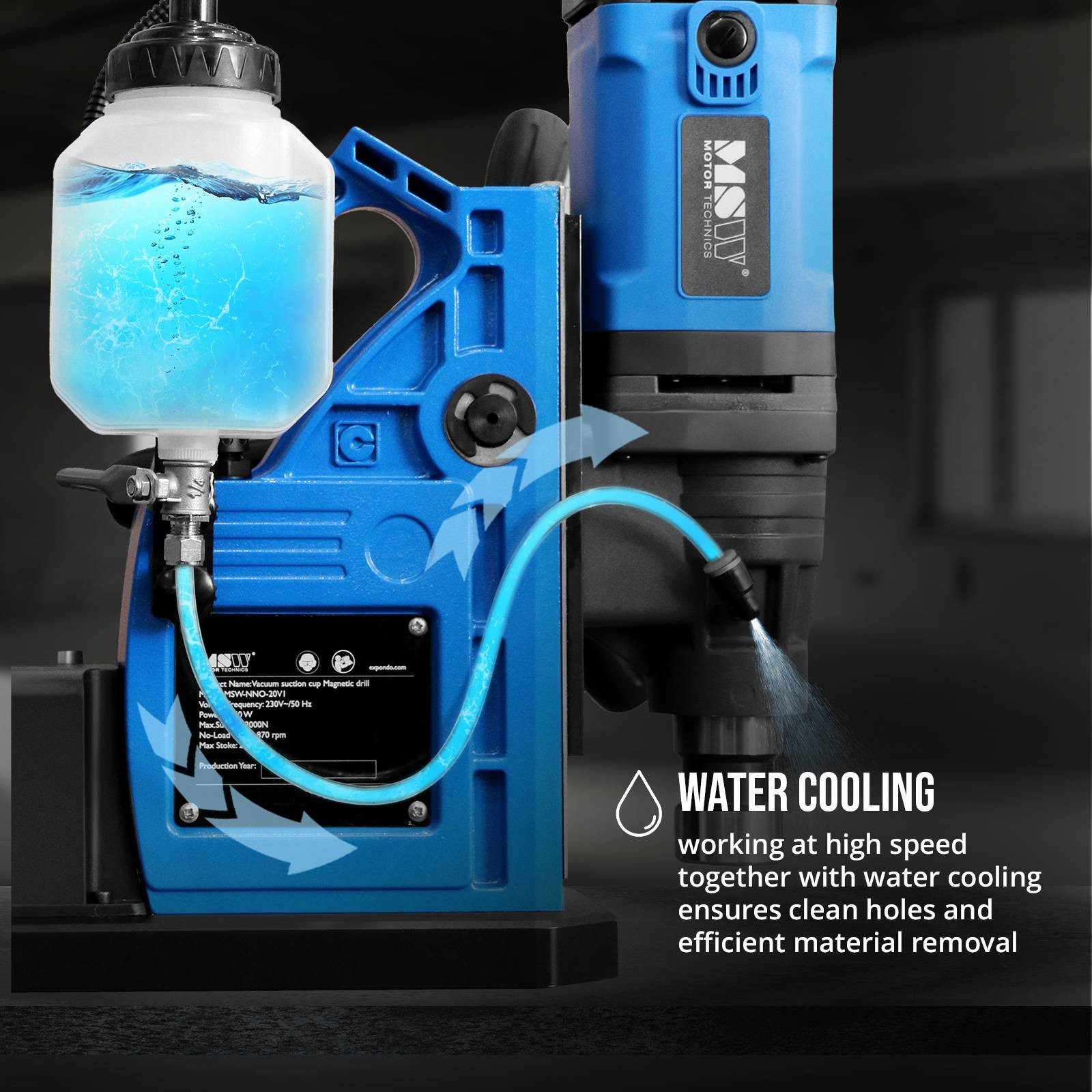 MSW Kernbohrmaschine Magnet-Bohrmaschine mit Vakuum 1550 W 830 U/min 3 kN für 13/35 mm, 230 V, max. 870 U/min