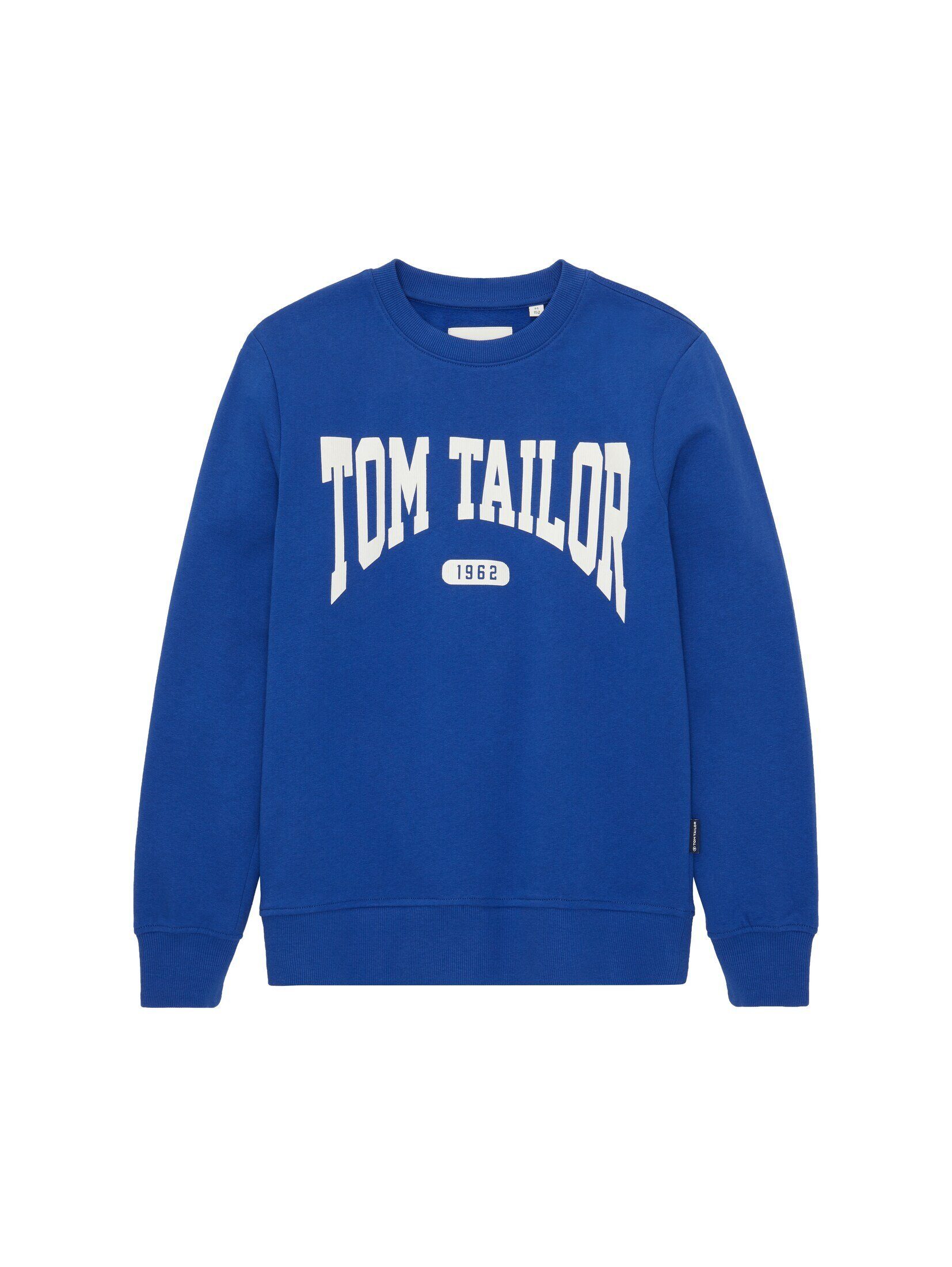 Print mit shiny Hoodie TAILOR Logo TOM blue Sweatshirt royal