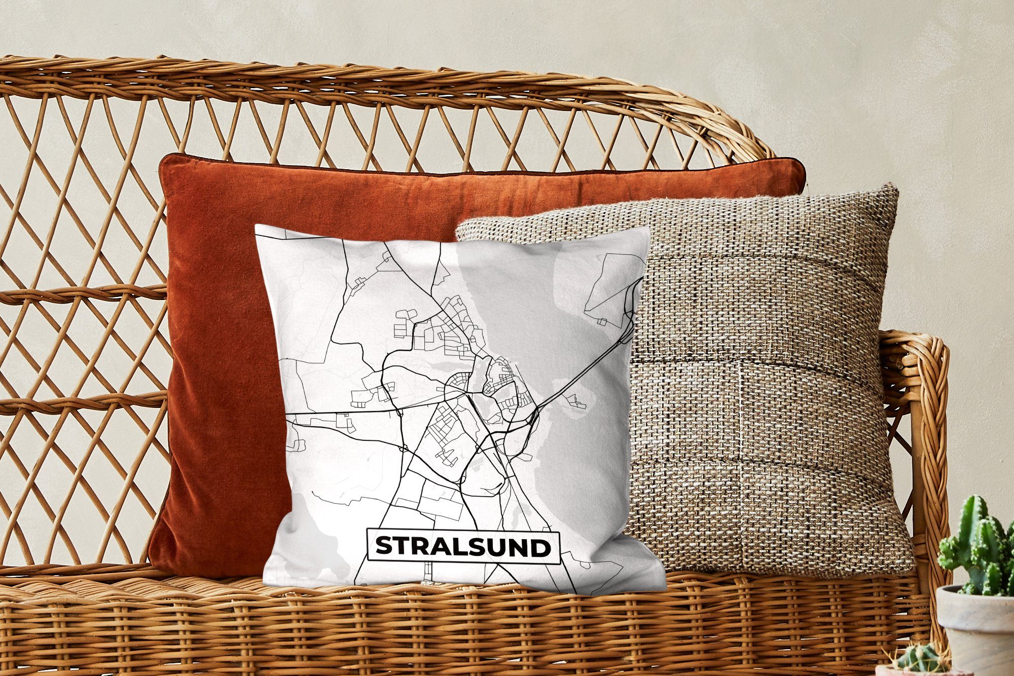 Stralsund - mit Sofakissen MuchoWow - für Füllung Schlafzimmer, Stadtplan Dekokissen Karte, Wohzimmer, Zierkissen Deko,