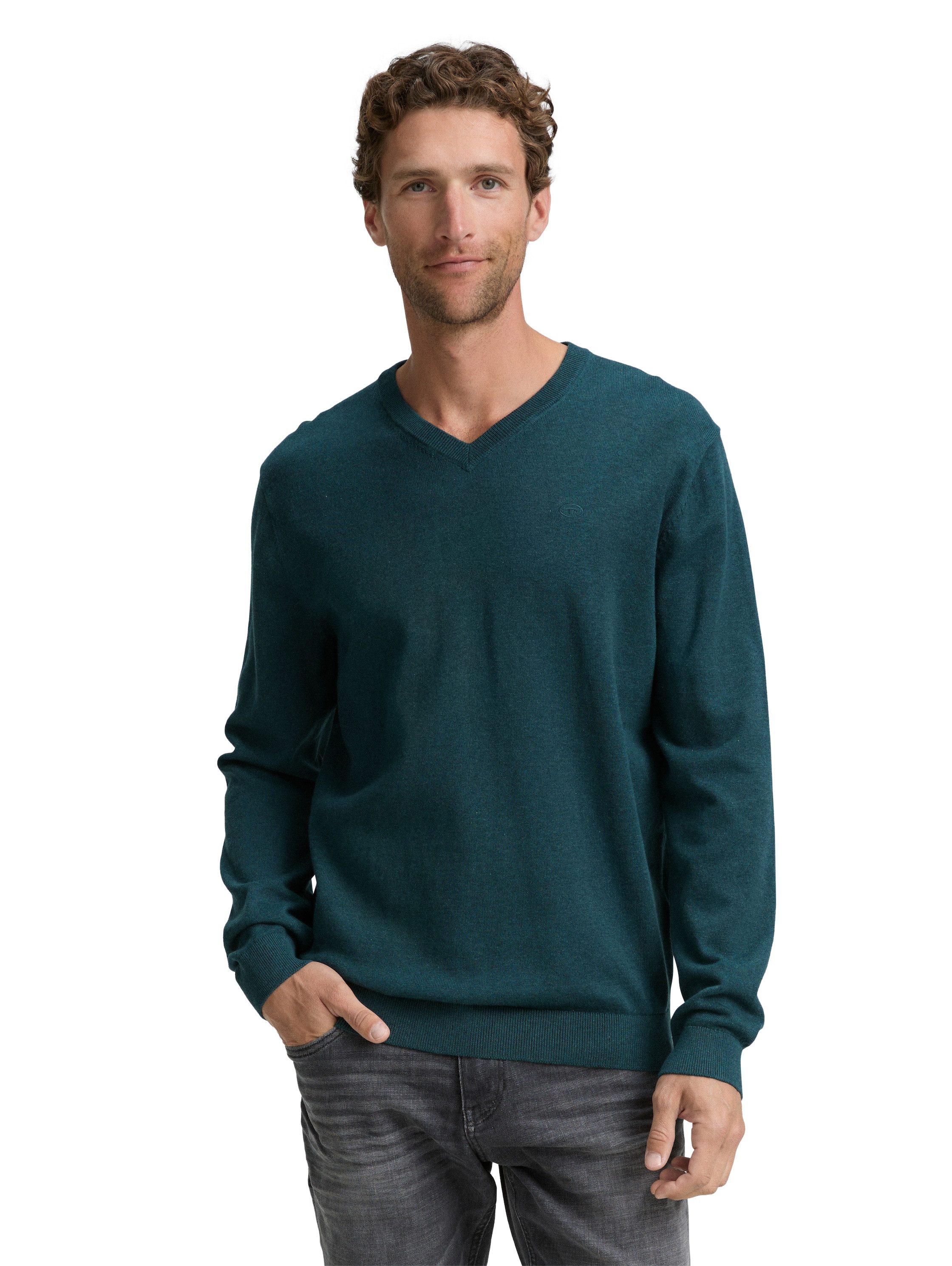 TOM TAILOR V-Ausschnitt-Pullover mit kleiner Logo-Stickerei günstig online kaufen