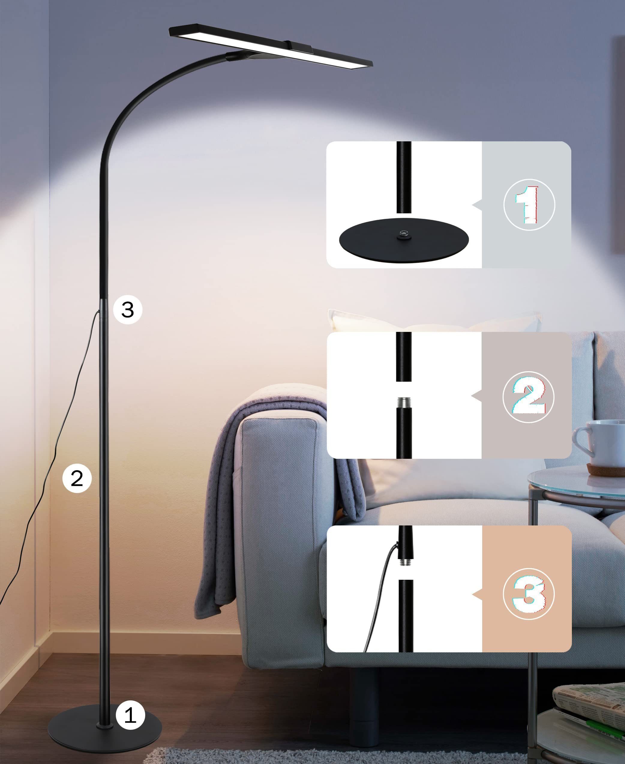 ZMH LED Stehlampe Wohnzimmer dimmbar Modern Schwarz/Weiß Stehleuchte Schlafzimmer Flur, dimmbar, LED fest integriert, Warmweiß-Neutralweiß, 10W,Touch-Dimmer,40-Min-Timer,Nachtlicht für Treppenhaus Arbeitszimmer