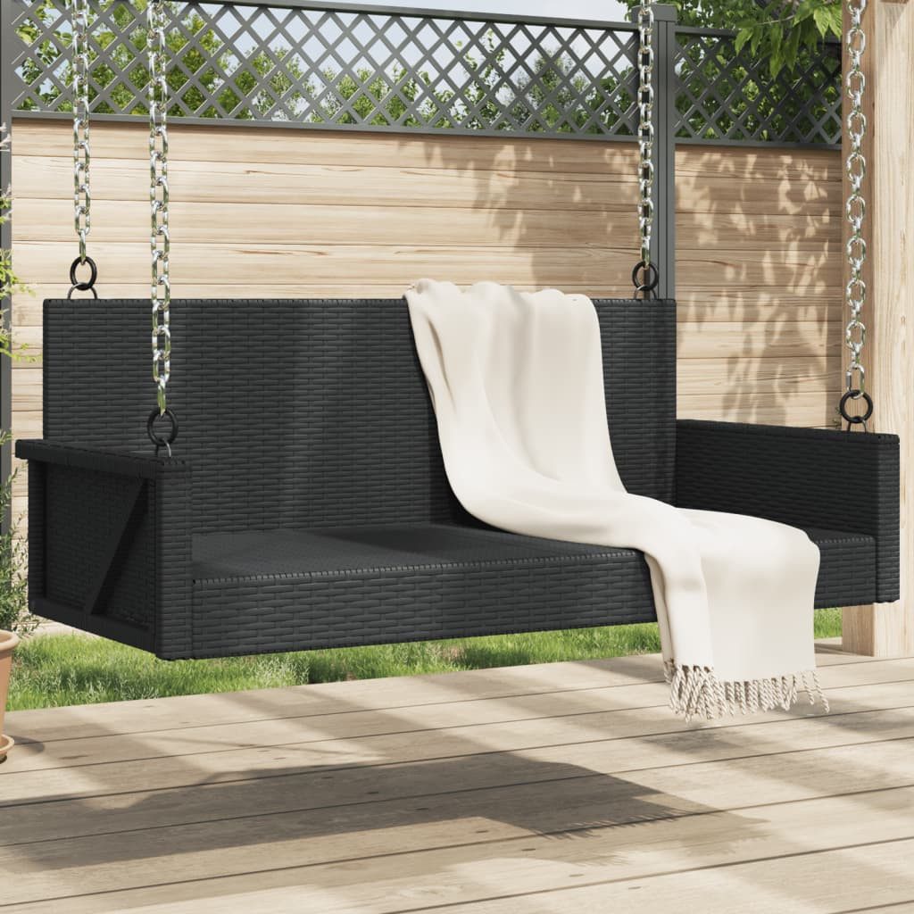 vidaXL Gartenbank Hängebank Schwarz 119x56x48 cm Poly Rattan (1-St)