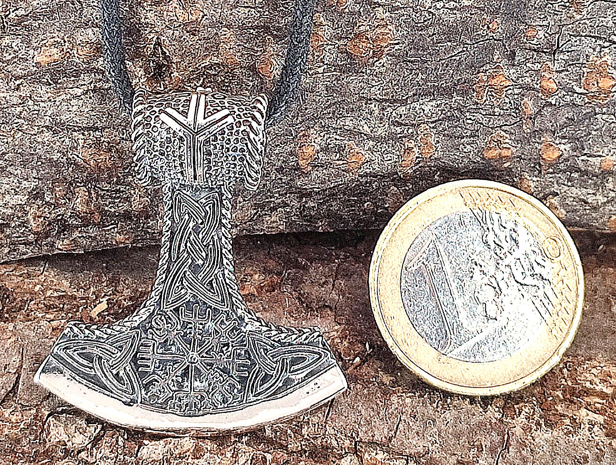 Kiss of Leather Kette mit Anhänger Thorshammer Thor Hammer Wikingerkompass Vegvisir Königskette 3 mm