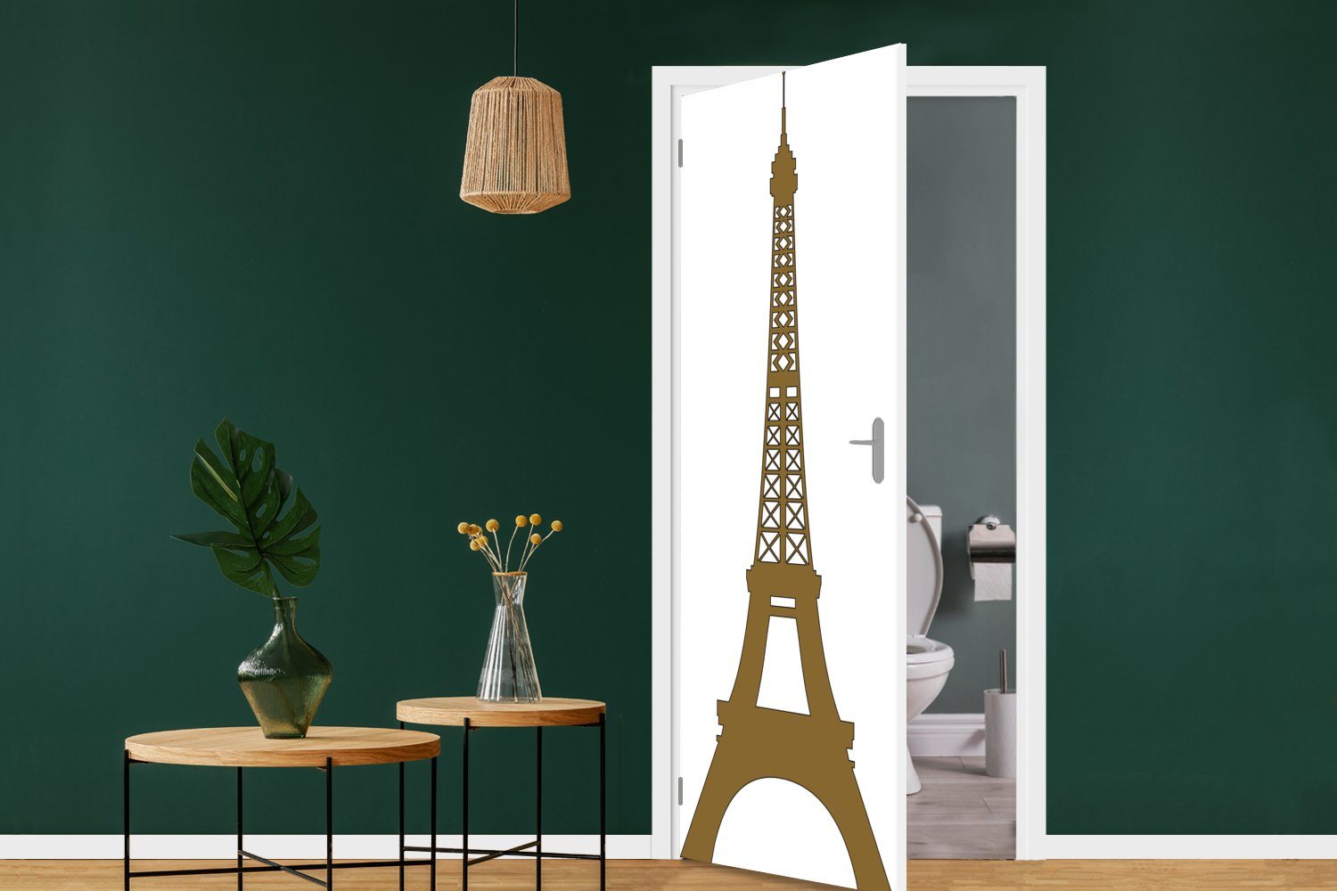 Illustration Eine Türaufkleber, 75x205 Paris, Türtapete MuchoWow bedruckt, Tür, (1 Eiffelturms Matt, Fototapete des in cm für St),
