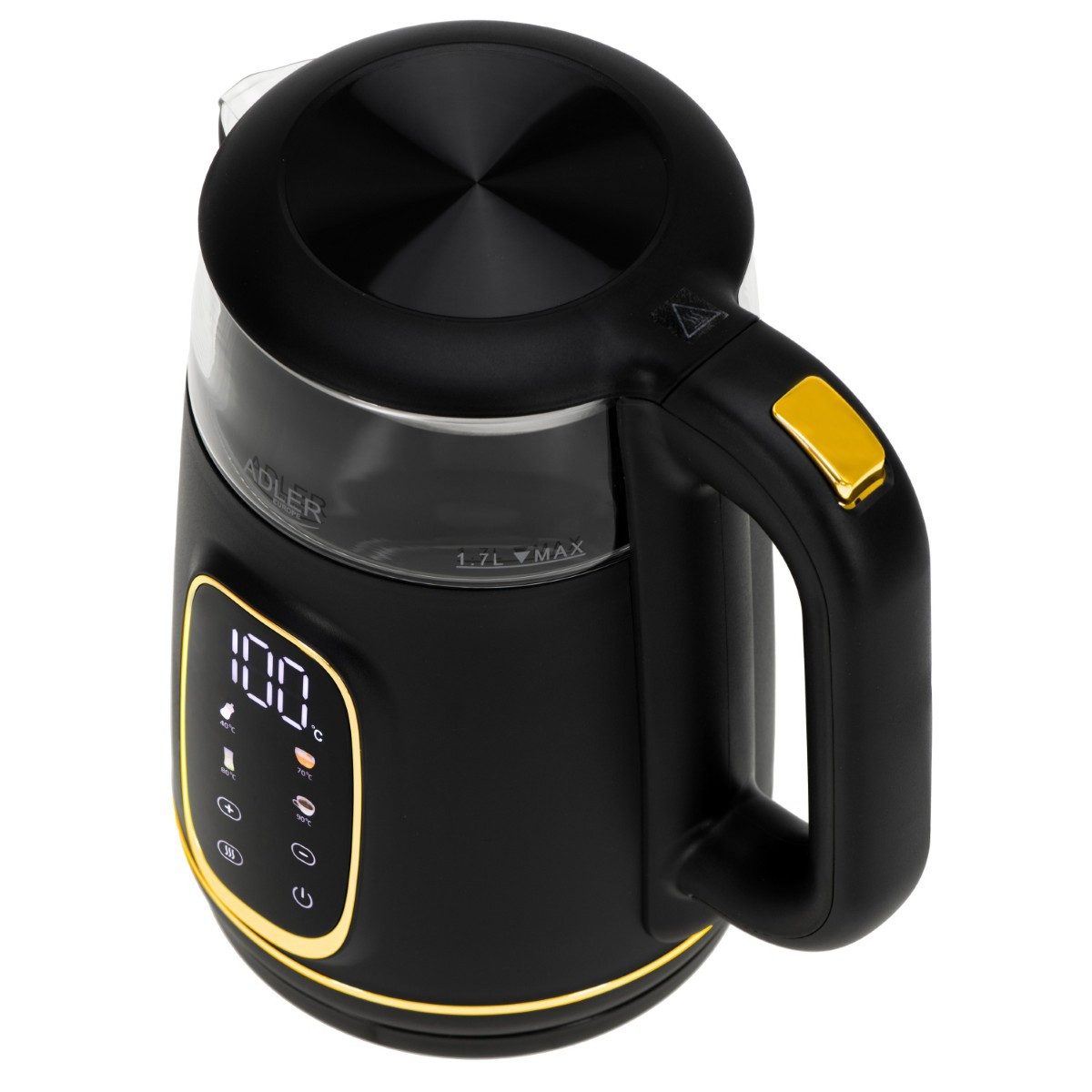 Adler Wasserkocher AD 1305 BG 2200 W - 5 Temperatureinstellungen, 360°-Sockel, 1,7 l, 2200 W, Warmhaltefunktion, Glas-Design mit LED-Beleuchtung