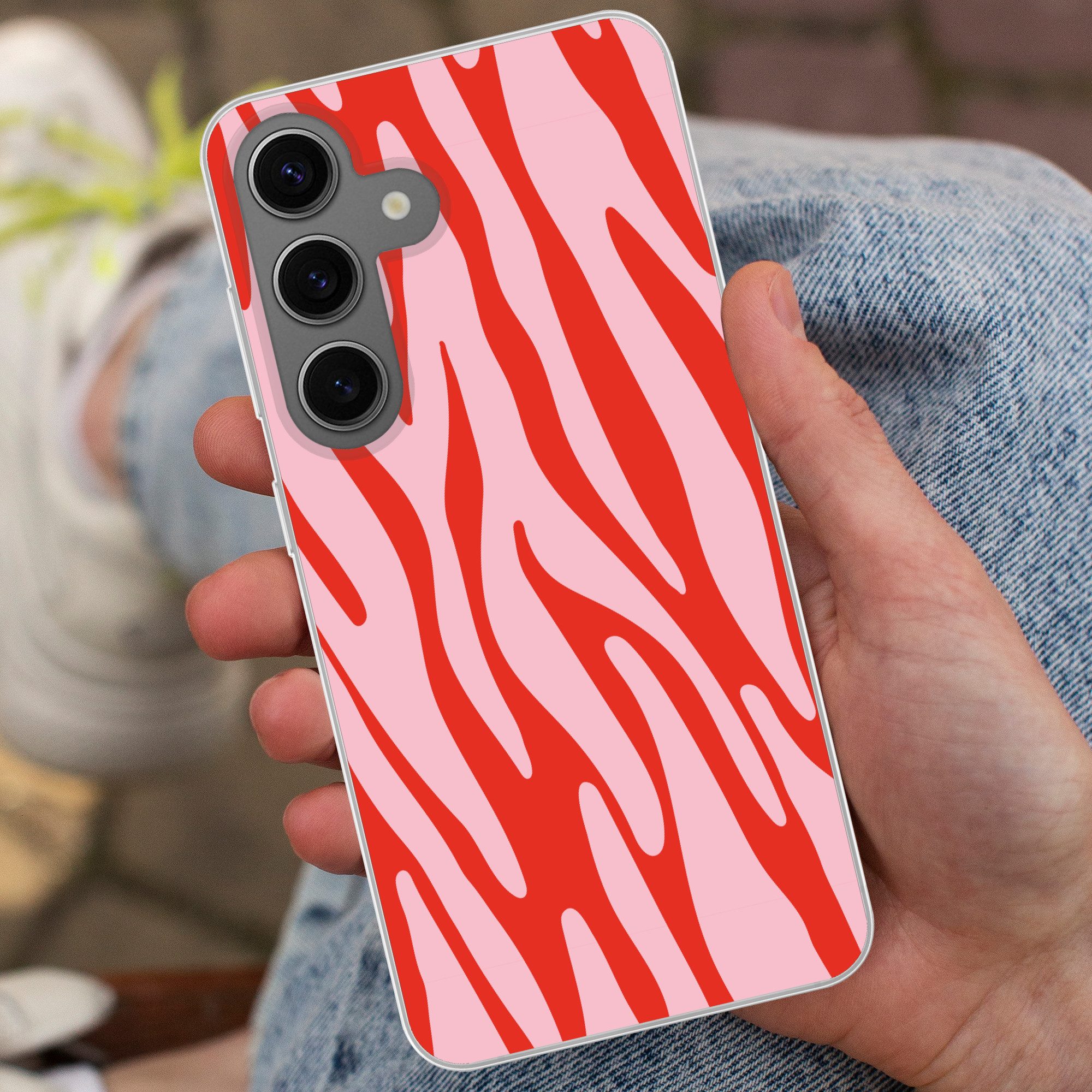 MuchoWow Handyhülle für Samsung Galaxy S24 Zebramuster - Rosa - Rot - Tiermuster, Phone Case, Silikon, Schutzhülle Dünn