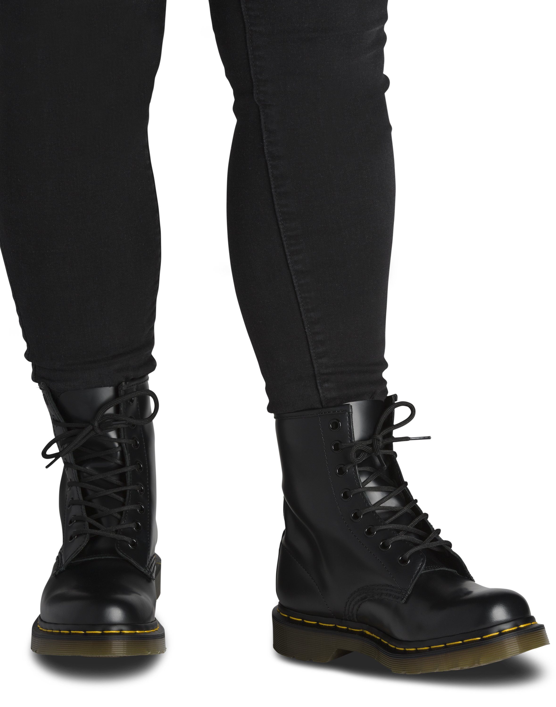 DR. MARTENS 1460 8 Eye Boot Schnürstiefel Festival, Blockabsatz, Schnürboots mit gelber Rahmennaht