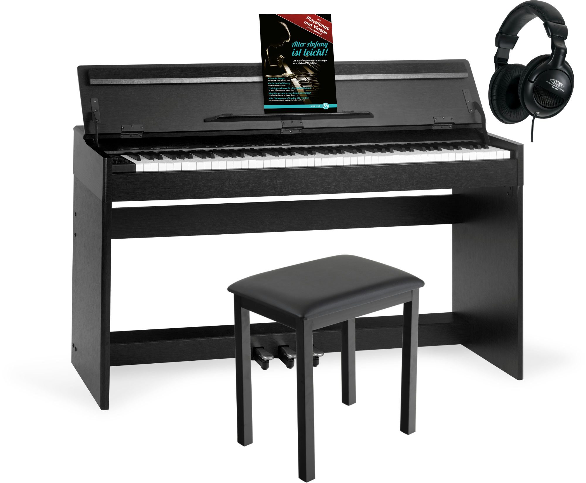 McGrey Digitalpiano DP-18 E-Piano - 88 gewichtete Tasten mit Hammermechanik (Dual- und Split-Funktion, 4-St., Inkl. Klavierbank, Kopfhörer und Schule), Klavier mit 128 Klänge und 600 Begleitrhythmen