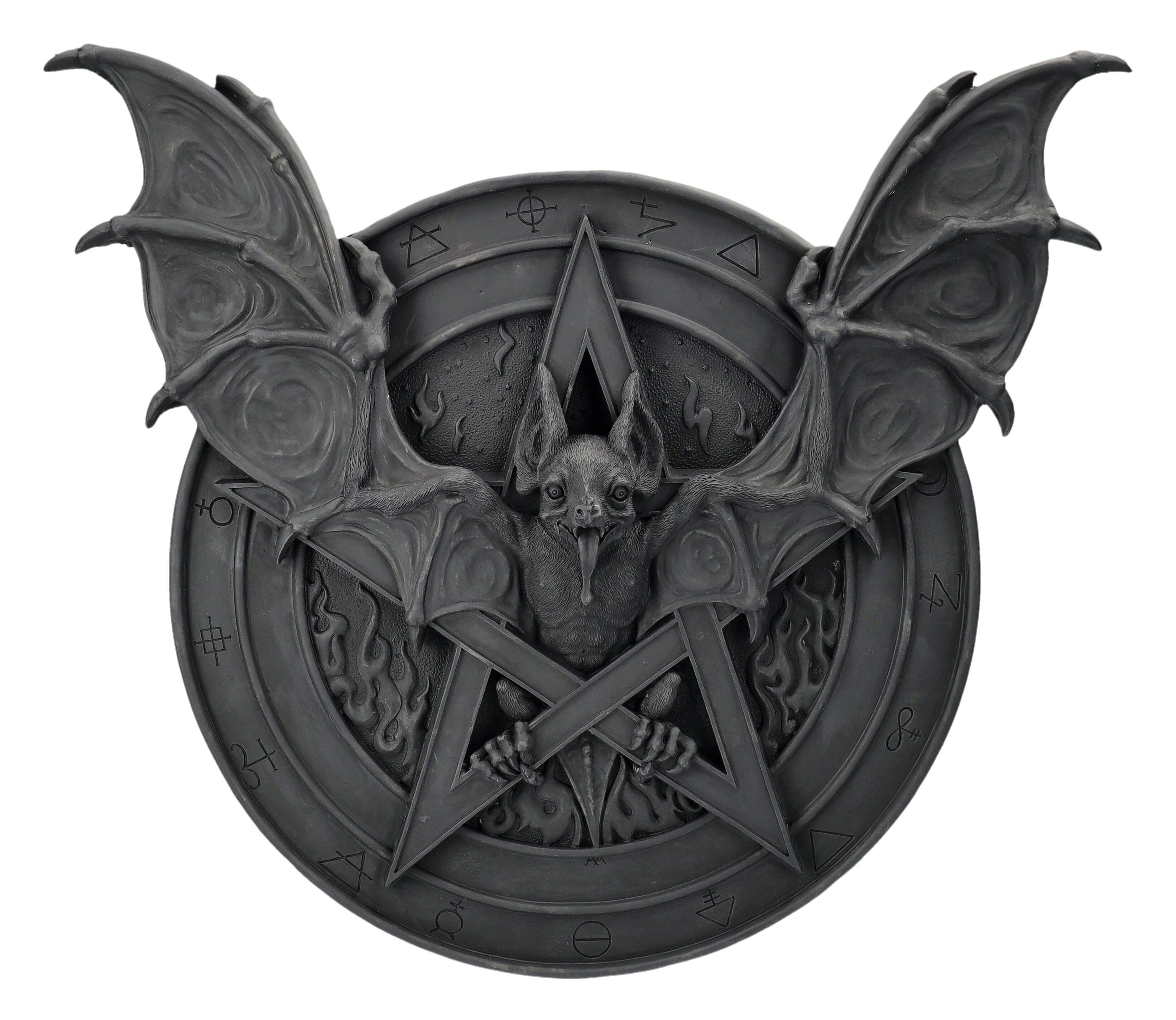 Figuren Shop GmbH Wanddekoobjekt Fledermaus Wandrelief – Gothic Wanddeko Pentagramm 30 cm Dekoration