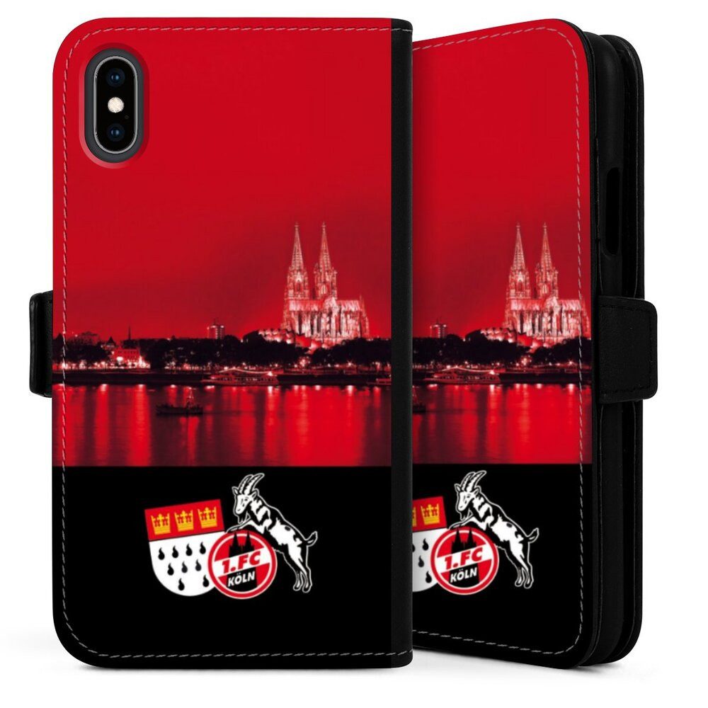 DeinDesign Handyhülle Skyline 1. FC Köln Offizielles Lizenzprodukt Skyline Köln Rot, Apple iPhone Xs Hülle Flip Case Klapphülle Handytasche Leder
