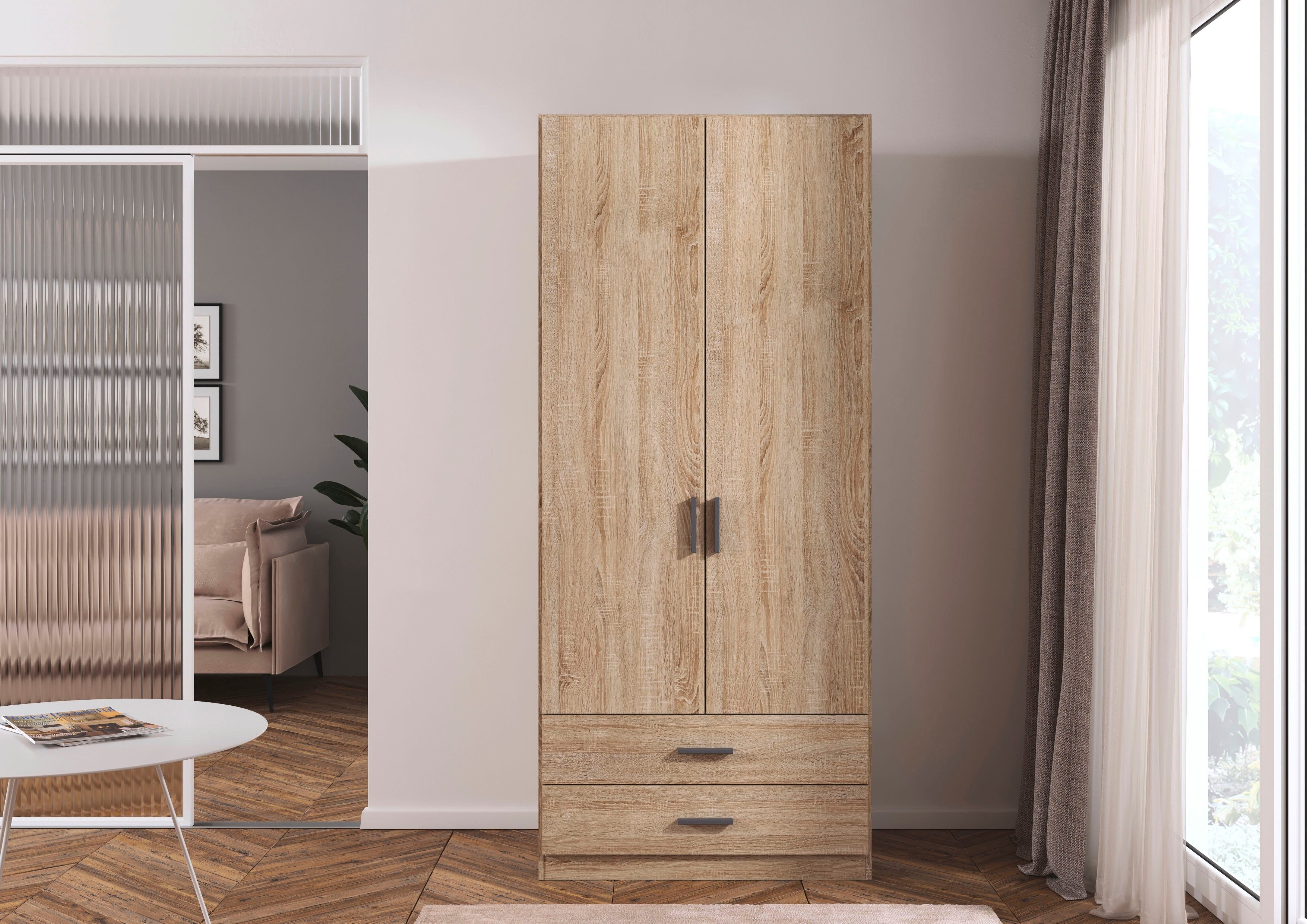 rauch Drehtürenschrank Kleiderschrank Garderobe GAMMA Breite 91 cm (in 3 Ausstattungen BASIC/CLASSIC/PREMIUM (inkl. SOFT-CLOSE-Funktion) mit Schubladen, verschiedene Griff-Varianten TOPSELLER MADE IN GERMANY