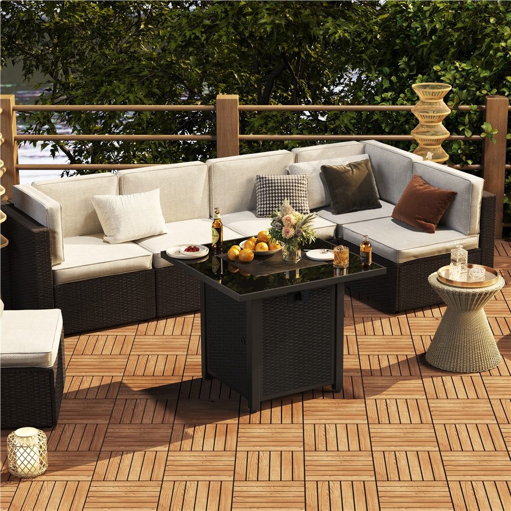 Yaheetech Holzfliesen 30 cm × 30 cm Balkonfliesen aus Akazienholz, 10 St., 10 Stk. Terrassenfliesen mit Klicksystem Wetterfest