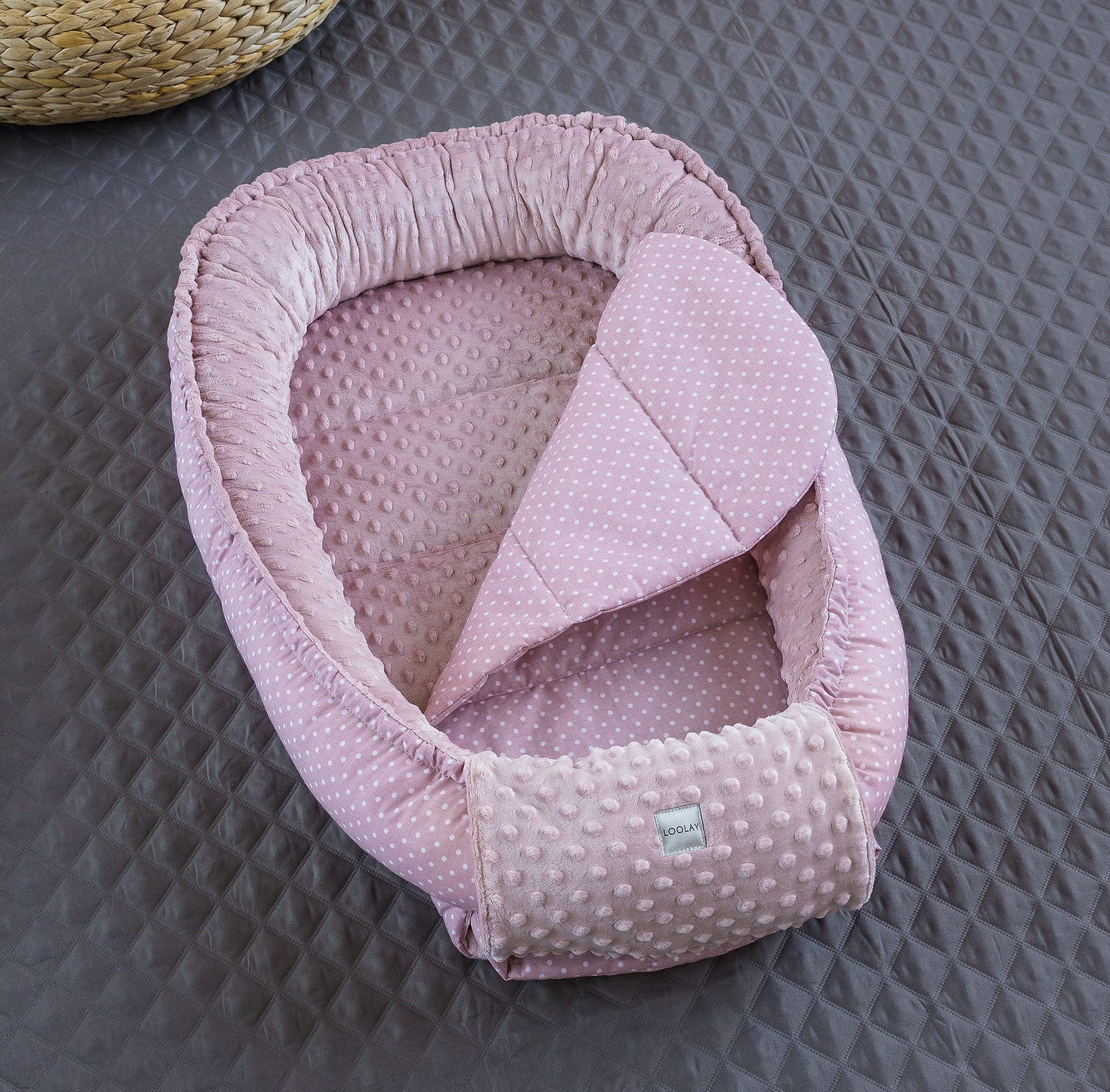 Bettnestchen Punkte ROSA/ MINKY Altrosa Polar Fleece Babynest Babyausstattung