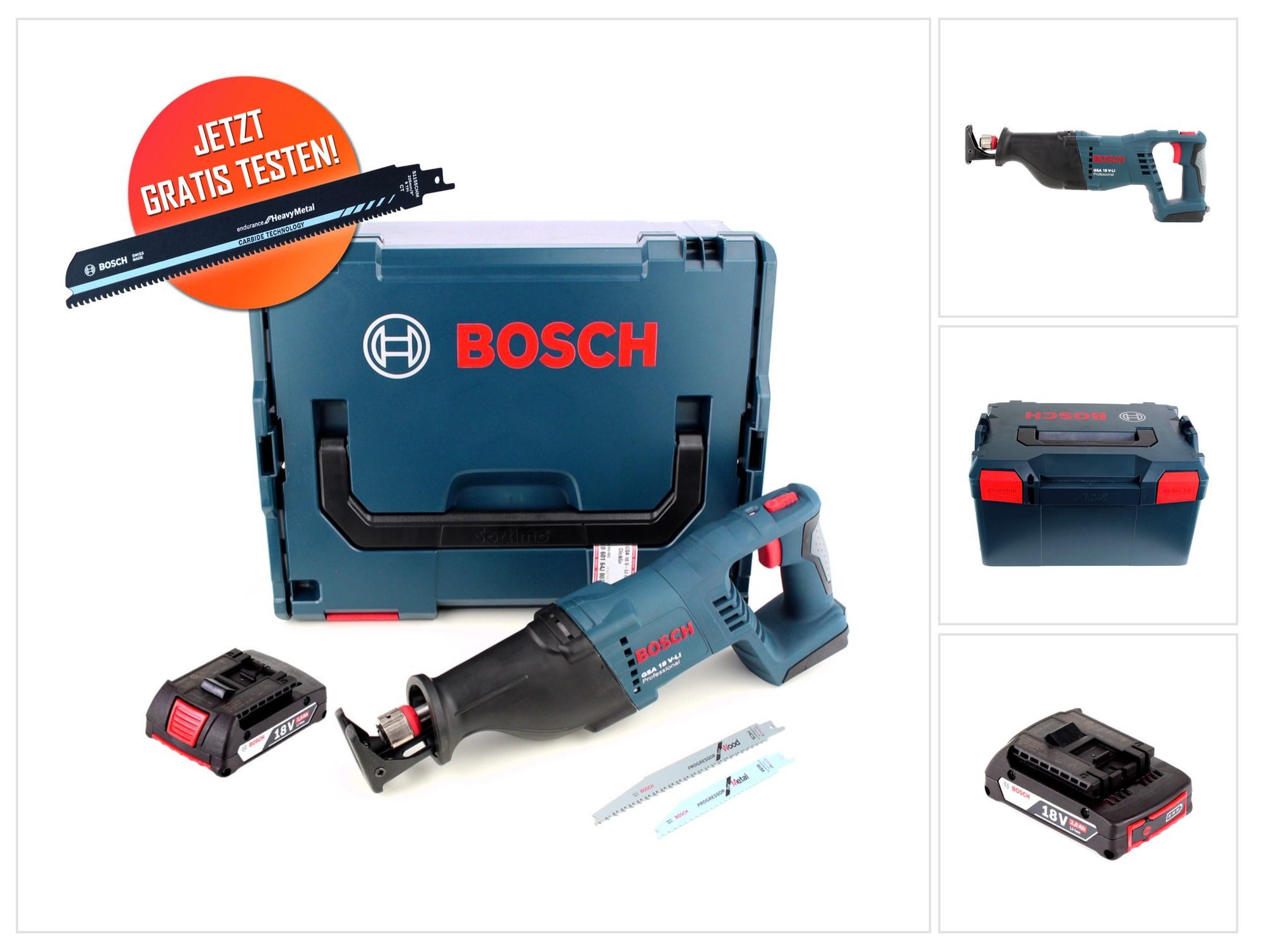 Bosch Professional Akku-Reciprosäge Bosch Carbide Säbelsägeblatt Bosch GSA 18 V-LI Akku Säbelsäge 18 V +