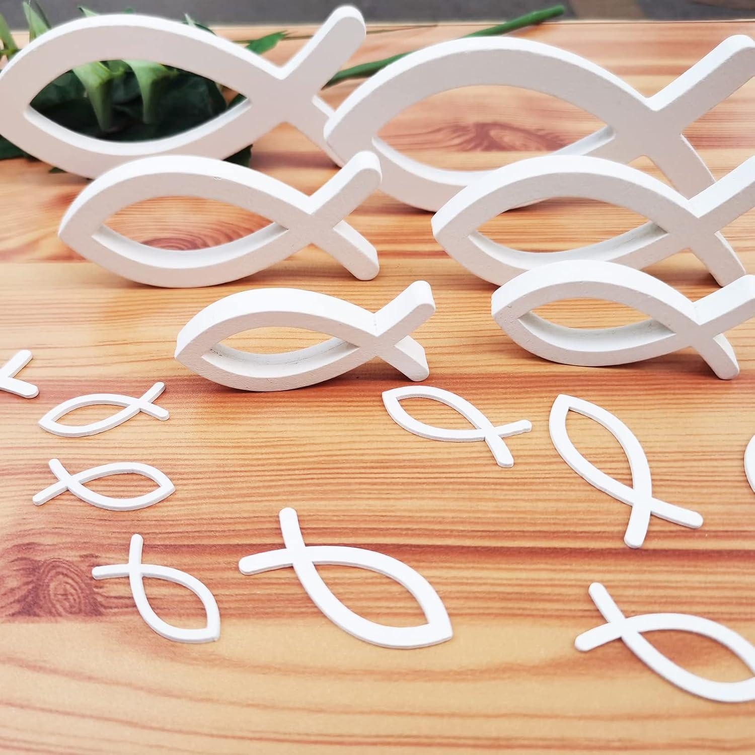 LuxusKollektion Küchenorganizer-Set Holzfische Deko Set 42 Streudeko Kommunion Taufe Weiß