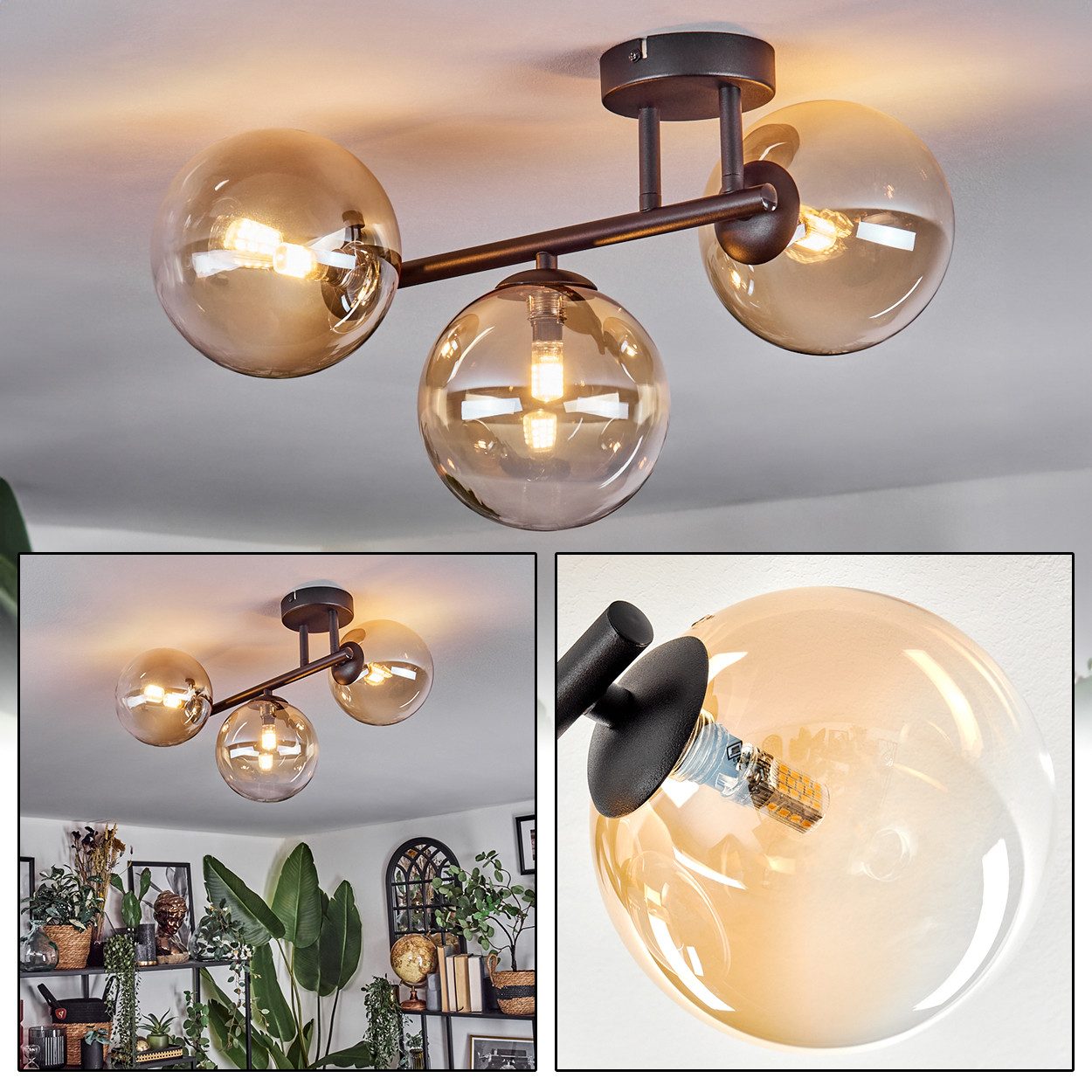 hofstein Deckenleuchte Deckenlampe aus Metall/Glas in günstig online kaufen